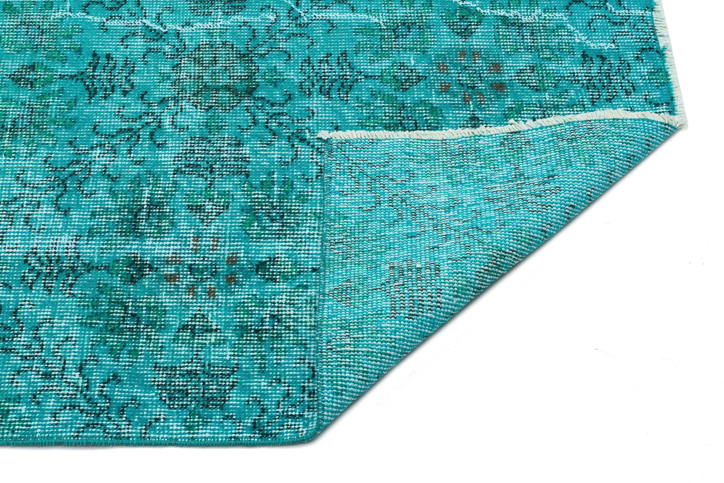 Turquoise Over Dyed Vintage Rug 4'10'' x 7'9'' ft 147 x 235 cm