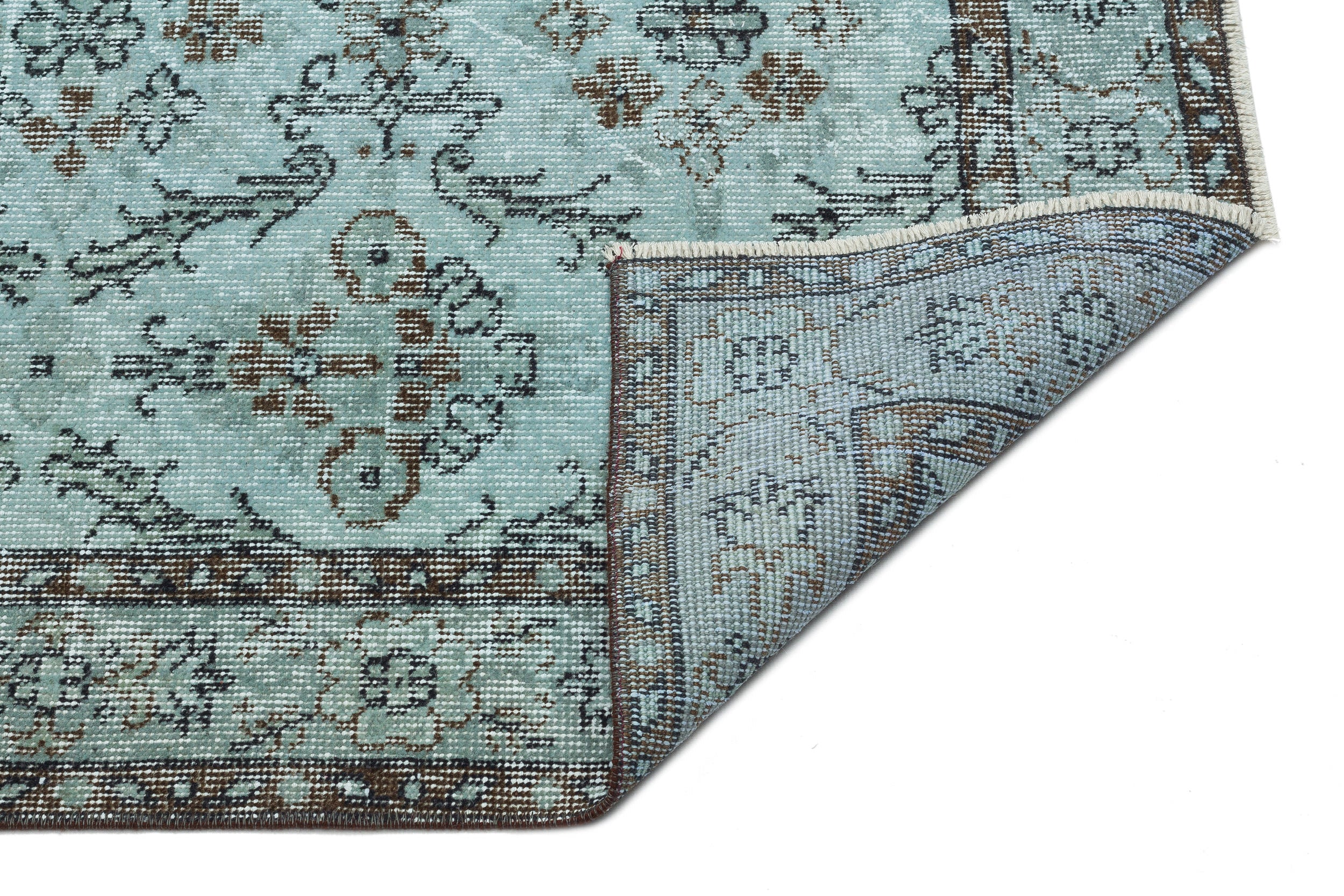 Green Over Dyed Vintage Rug 4'11'' x 8'7'' ft 151 x 262 cm