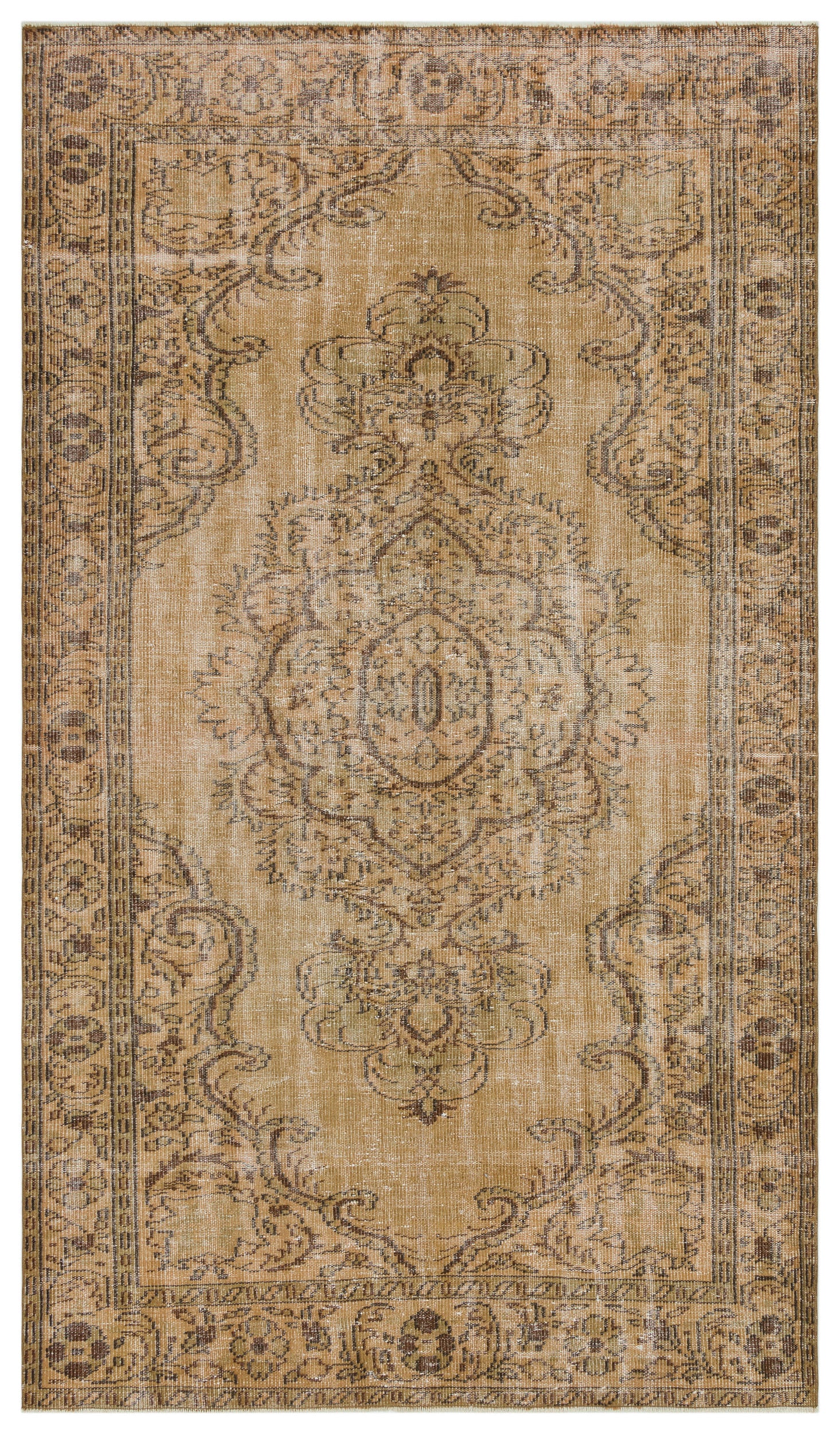 Brown Over Dyed Vintage Rug 5'5'' x 9'6'' ft 166 x 290 cm