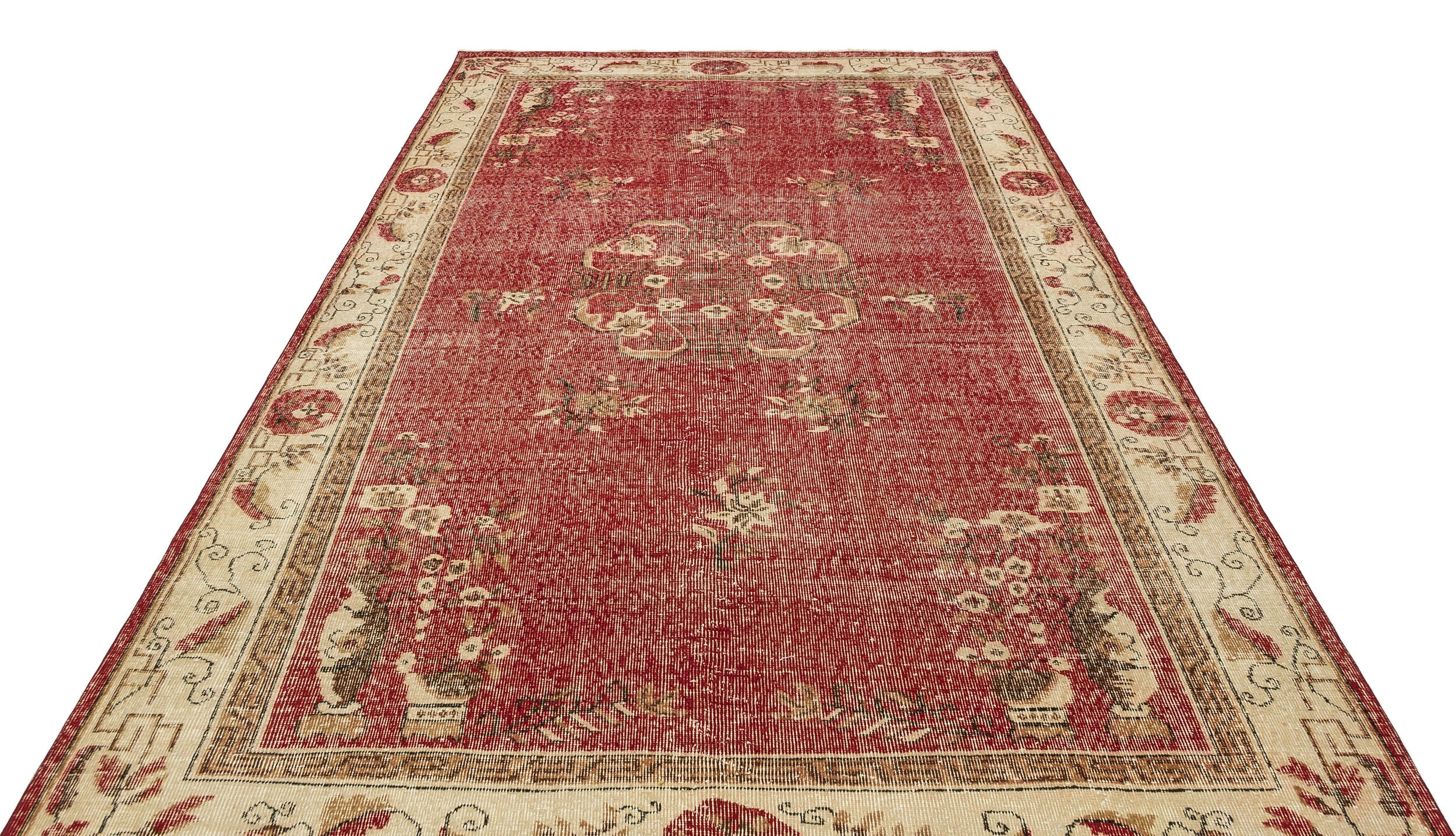 Traditional Design Floral Over Dyed Floral Vintage Rug 6'7'' x 10'4'' ft 201 x 315 cm