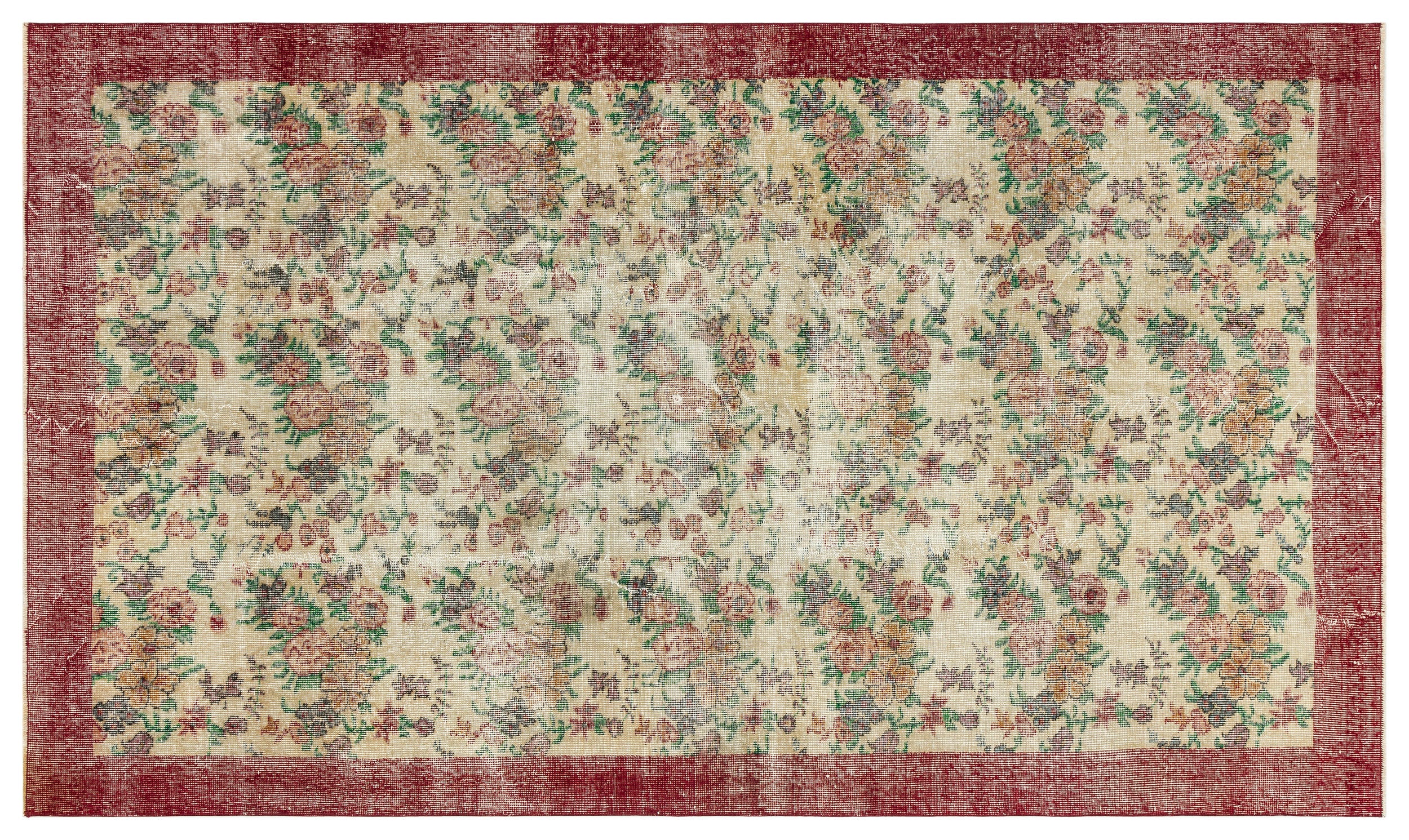 Retro Design Floral Over Dyed Vintage Rug 5'5'' x 9'1'' ft 166 x 278 cm