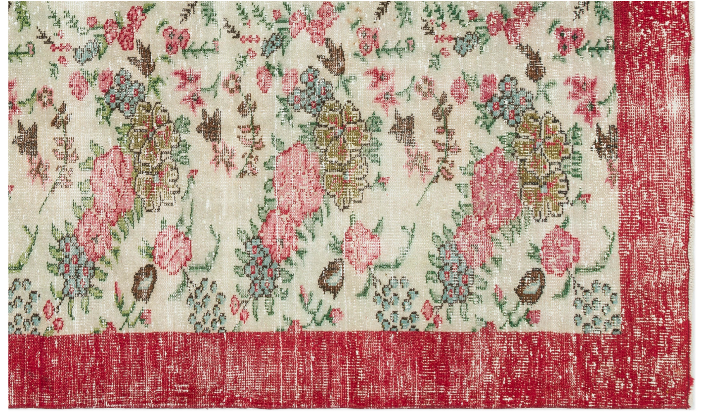 Retro Design Floral Over Dyed Vintage Rug 6'2'' x 10'3'' ft 189 x 313 cm