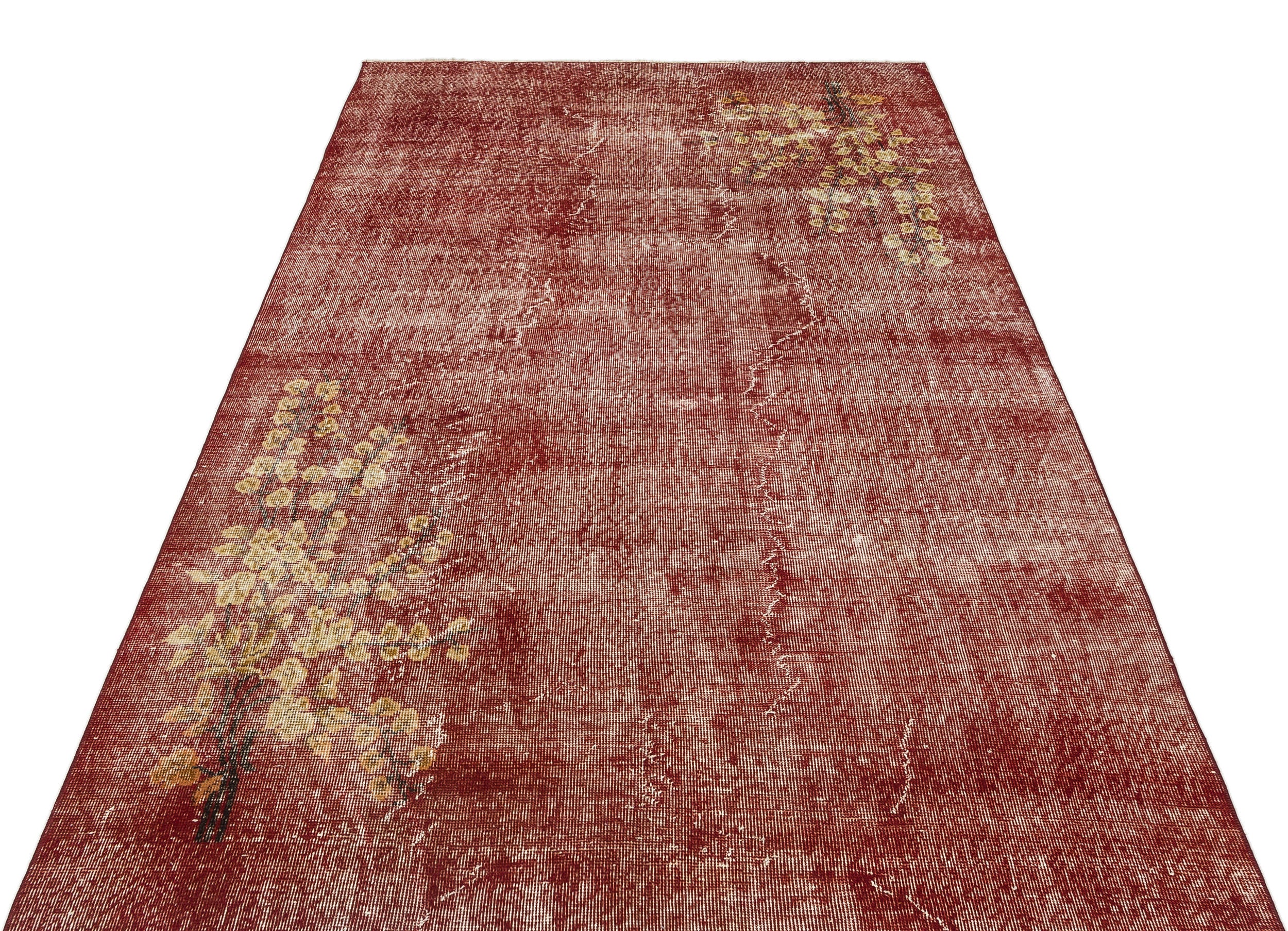 Retro Design Floral Over Dyed Vintage Rug 4'11'' x 8'4'' ft 151 x 255 cm