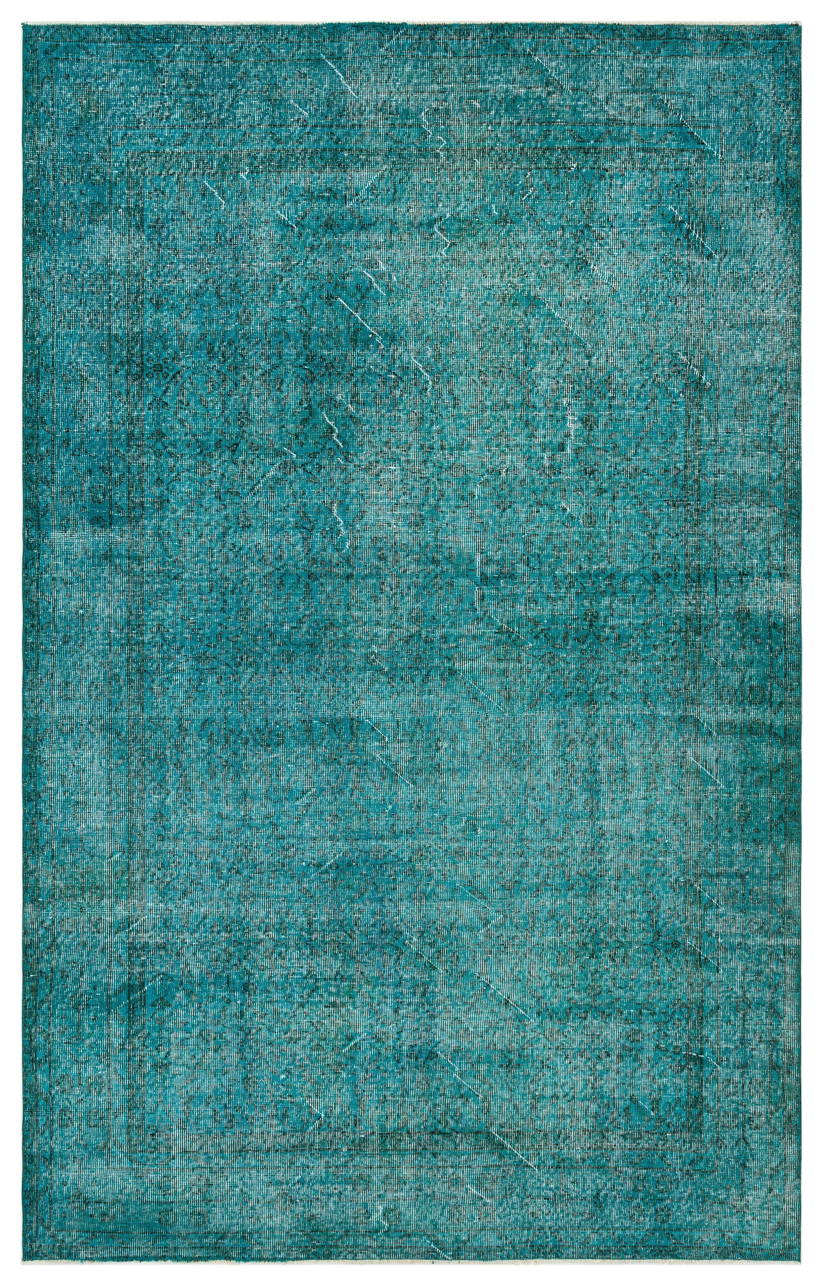 Turquoise Over Dyed Vintage Rug 5'8'' x 8'10'' ft 173 x 270 cm