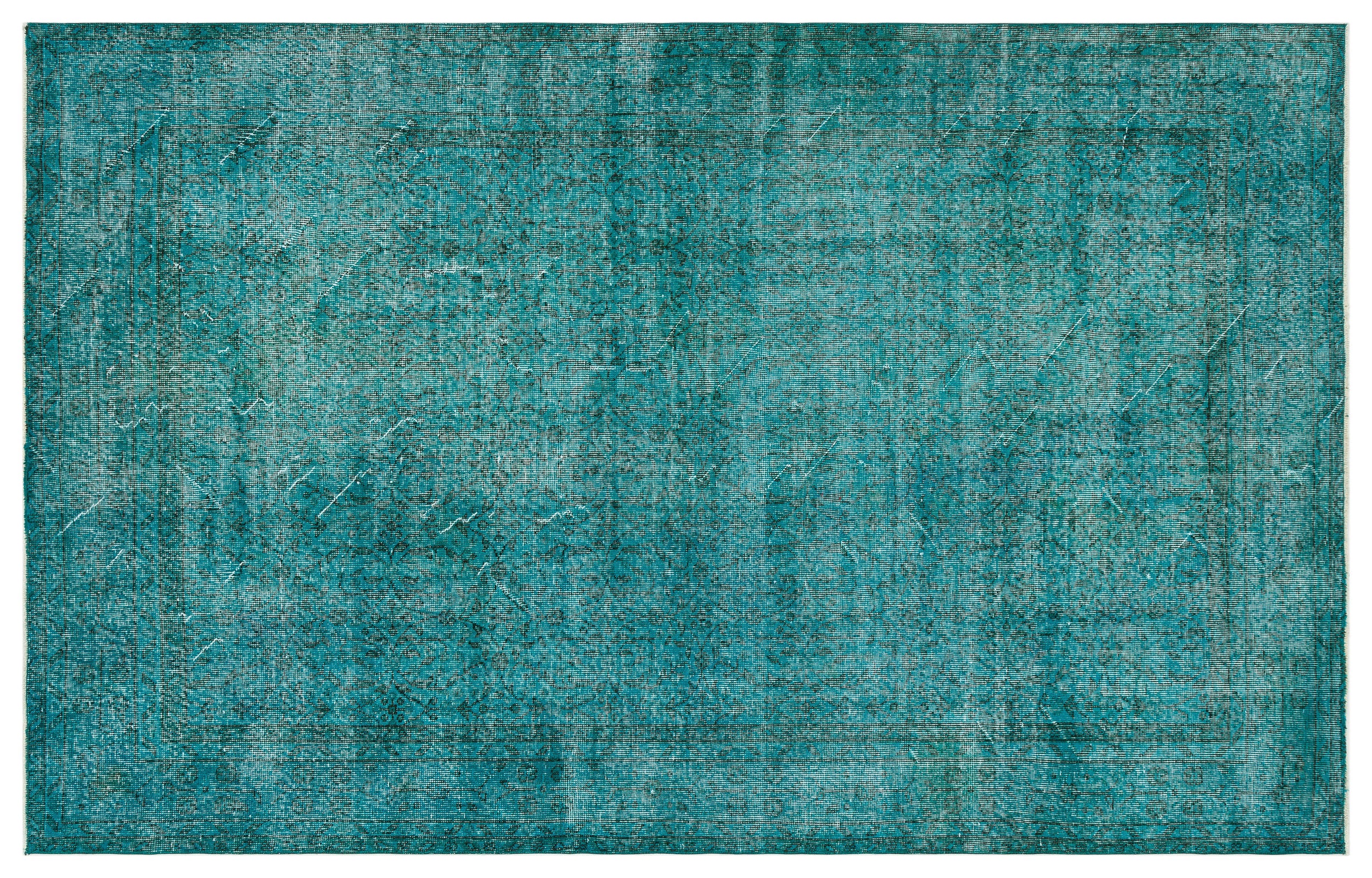 Turquoise Over Dyed Vintage Rug 5'8'' x 8'10'' ft 173 x 270 cm