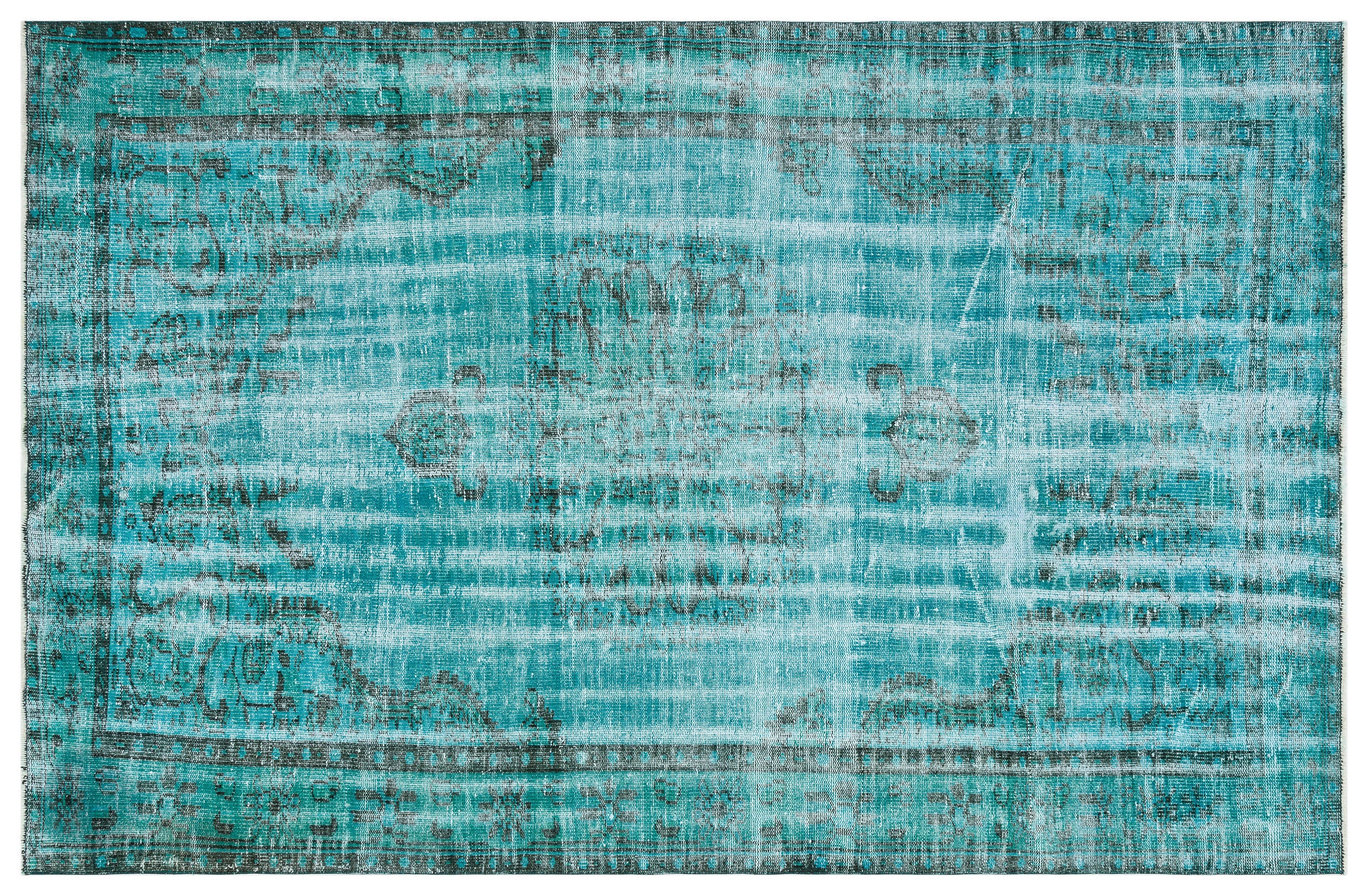 Turquoise Over Dyed Vintage Rug 5'9'' x 9'3'' ft 176 x 281 cm