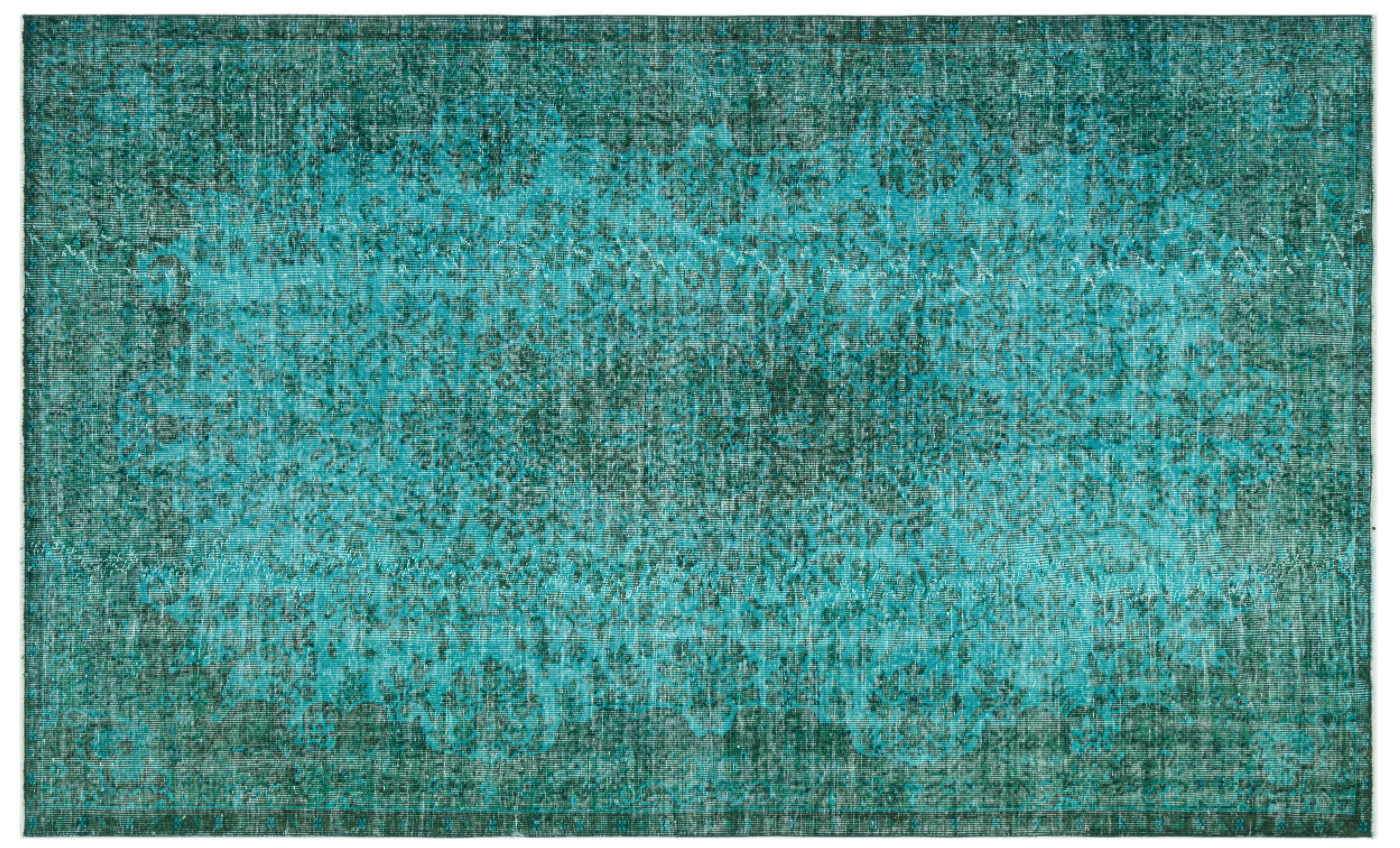 Traditional Design Turquoise Over Dyed Vintage Rug 5'7'' x 9'1'' ft 170 x 278 cm
