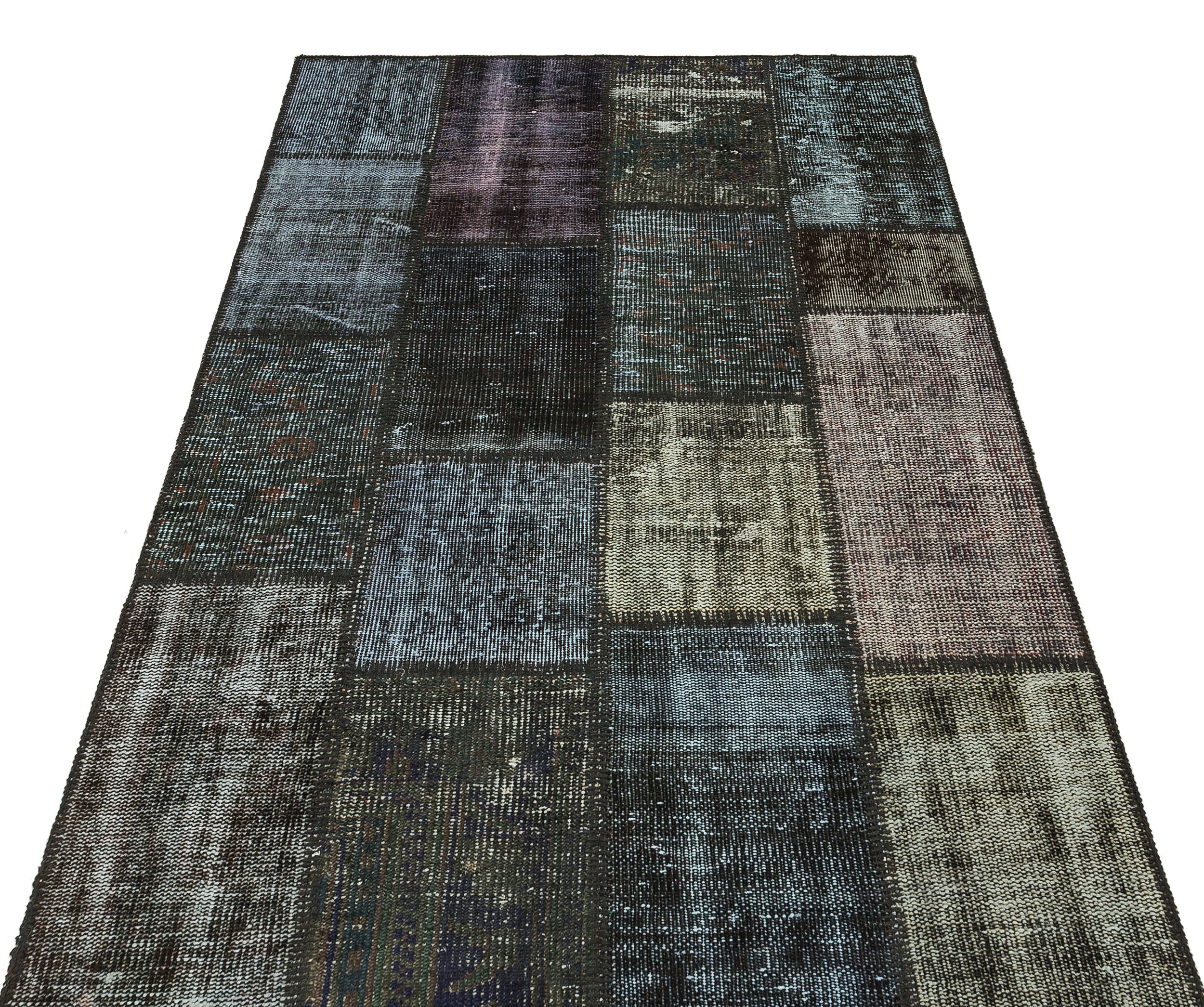 Gray Over Dyed Patchwork Unique Rug 3'11'' x 5'10'' ft 120 x 179 cm