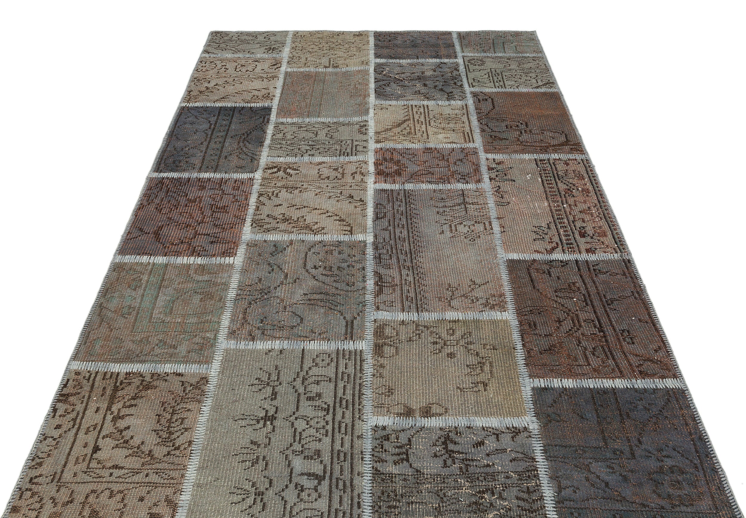 Gray Over Dyed Patchwork Unique Rug 5'4'' x 7'8'' ft 162 x 234 cm