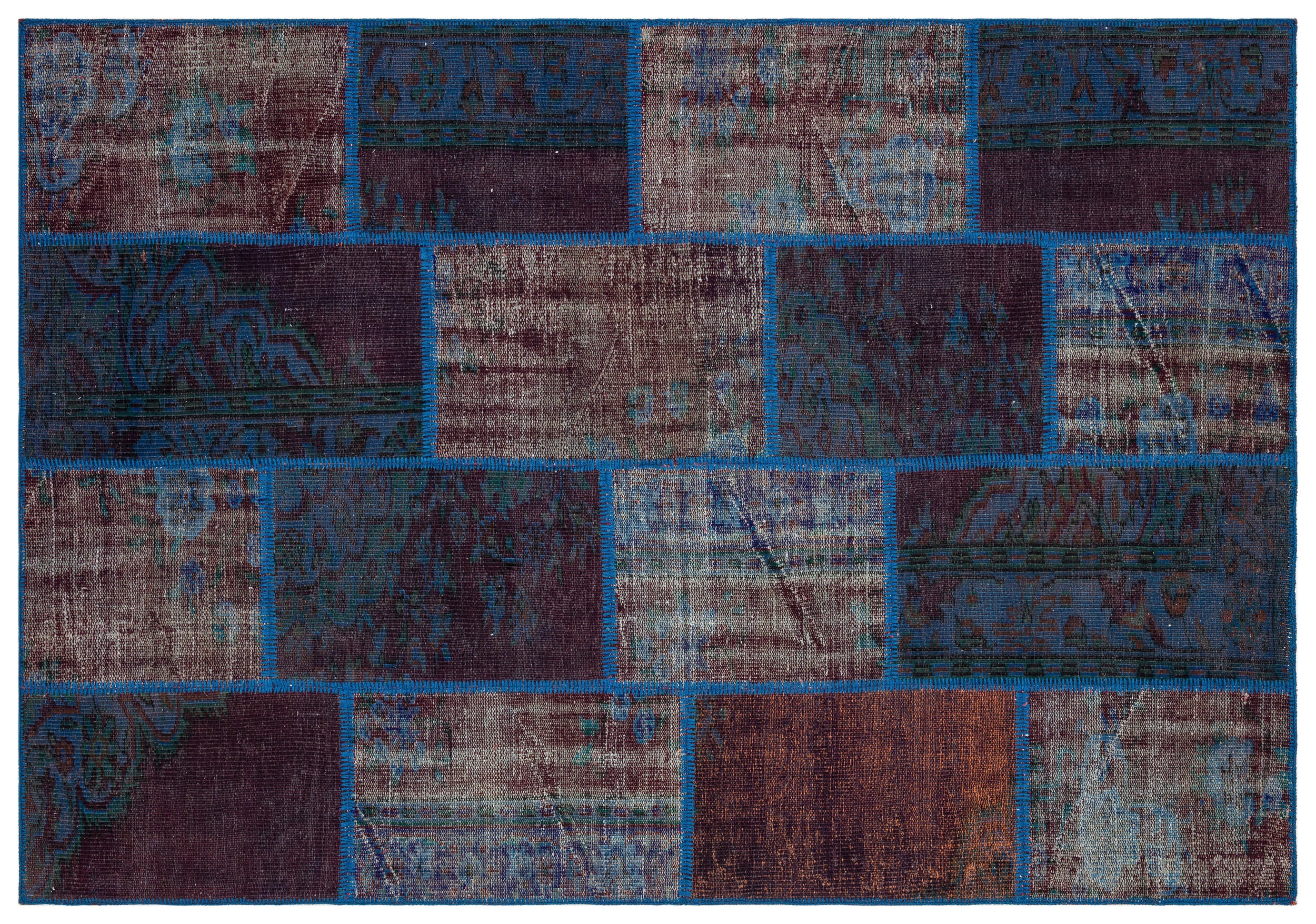 Blue Over Dyed Patchwork Unique Rug 5'4'' x 7'8'' ft 162 x 233 cm