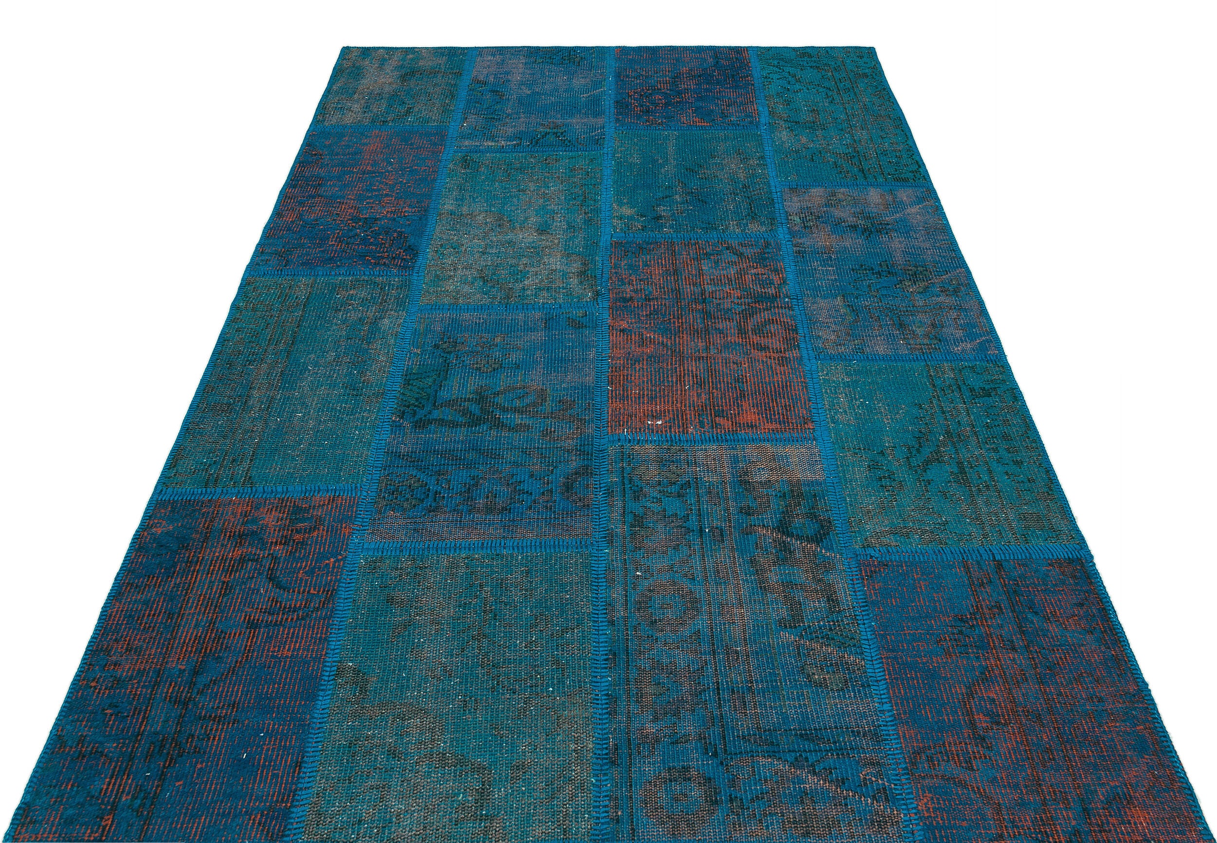 Turquoise Over Dyed Patchwork Unique Rug 5'4'' x 7'7'' ft 162 x 230 cm