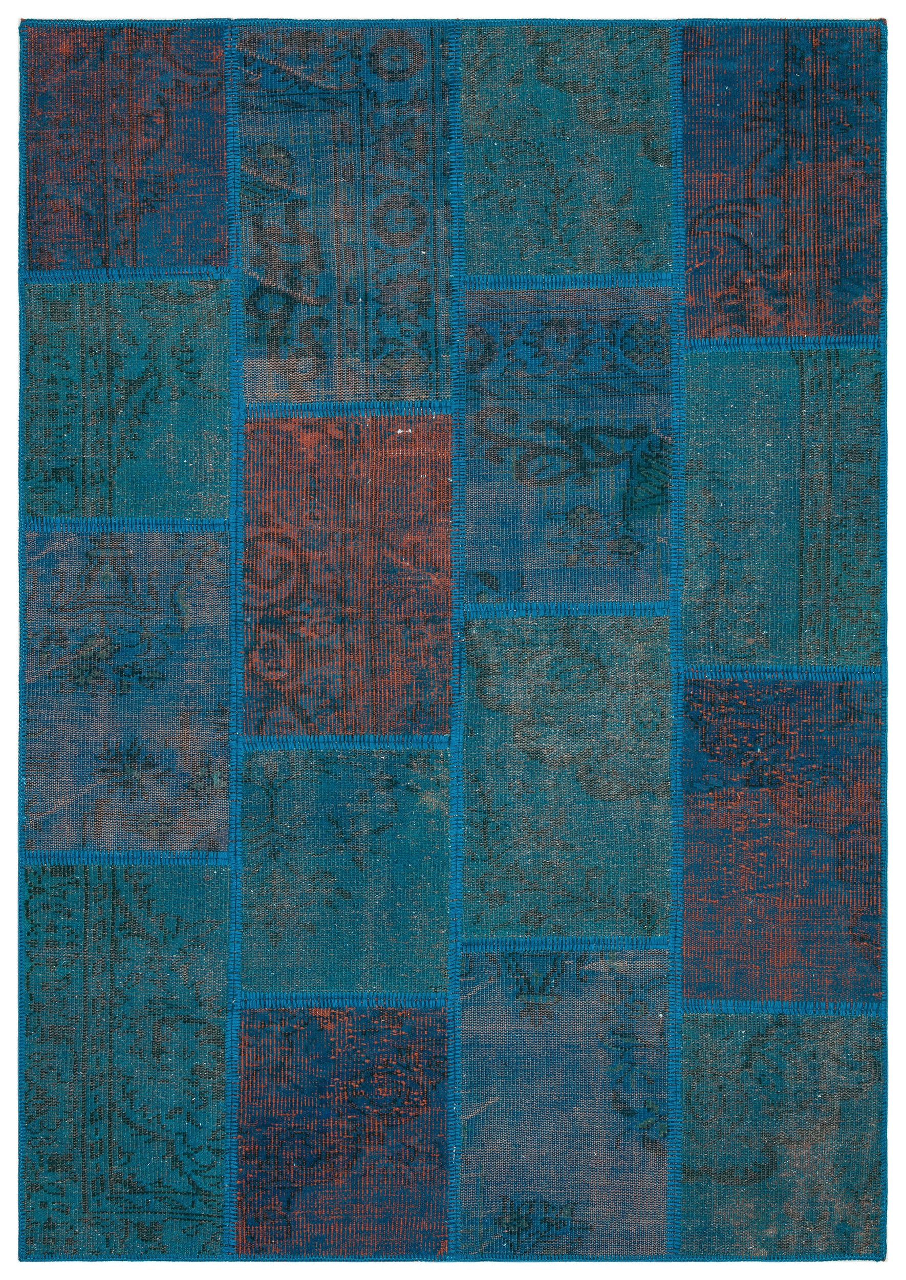 Turquoise Over Dyed Patchwork Unique Rug 5'4'' x 7'7'' ft 162 x 230 cm