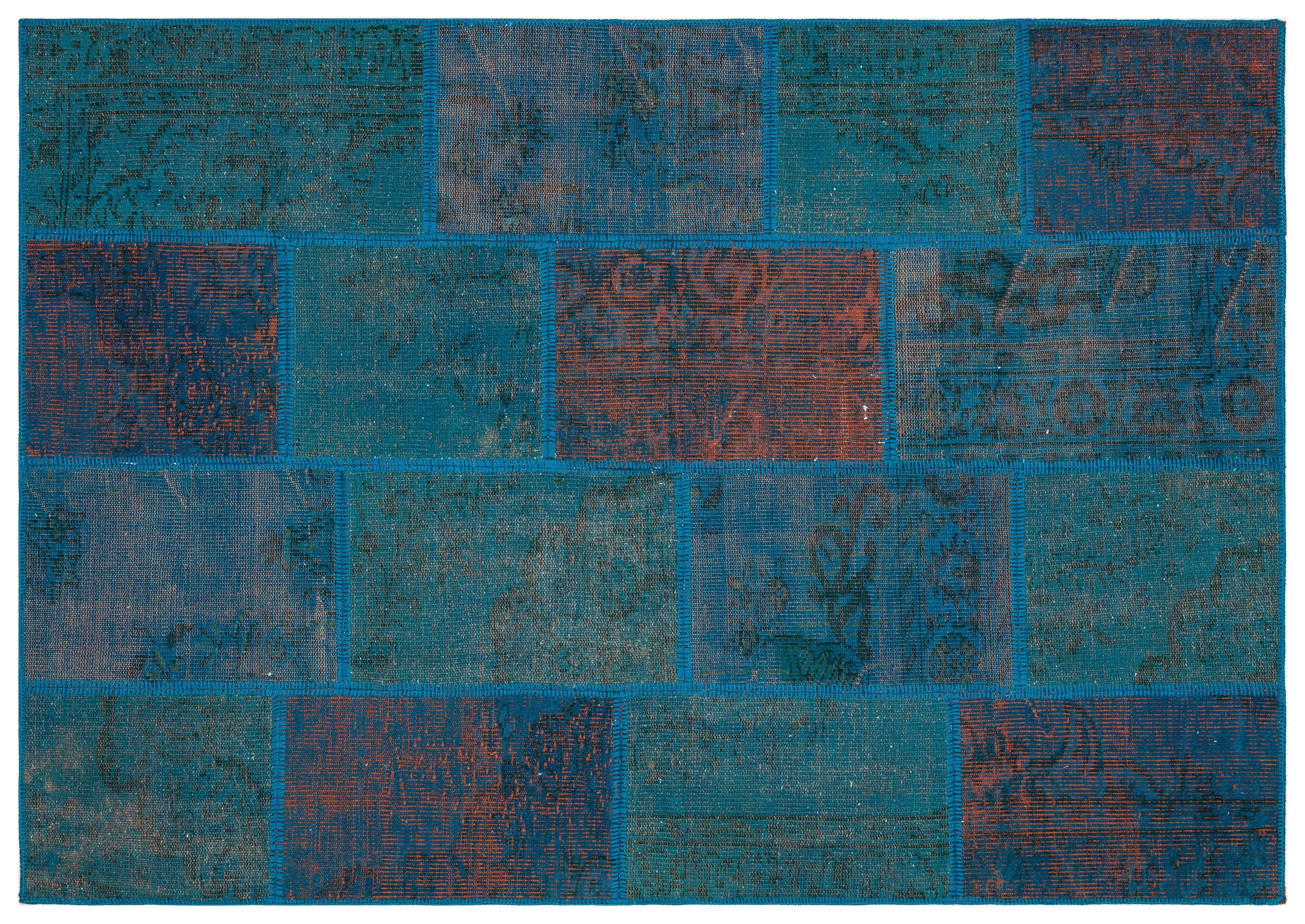 Turquoise Over Dyed Patchwork Unique Rug 5'4'' x 7'7'' ft 162 x 230 cm