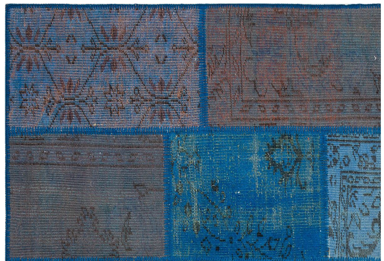 Blue Over Dyed Patchwork Unique Rug 5'4'' x 7'7'' ft 162 x 232 cm
