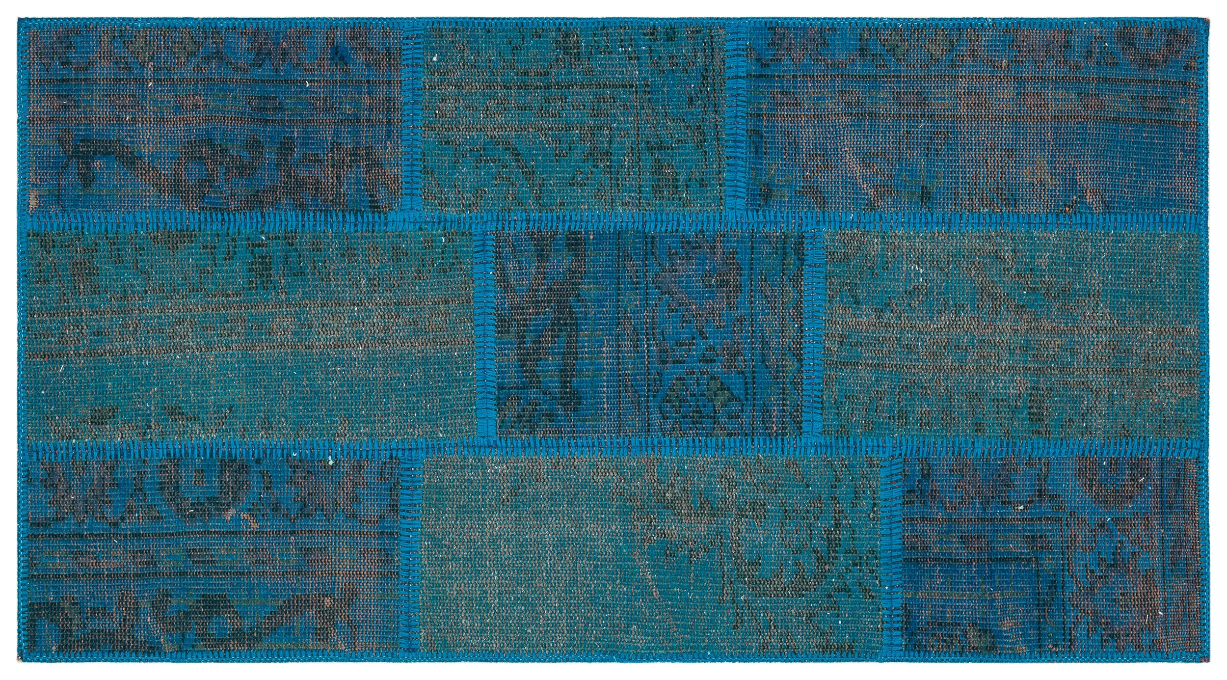 Blue Over Dyed Patchwork Unique Rug 2'8'' x 4'12'' ft 82 x 152 cm
