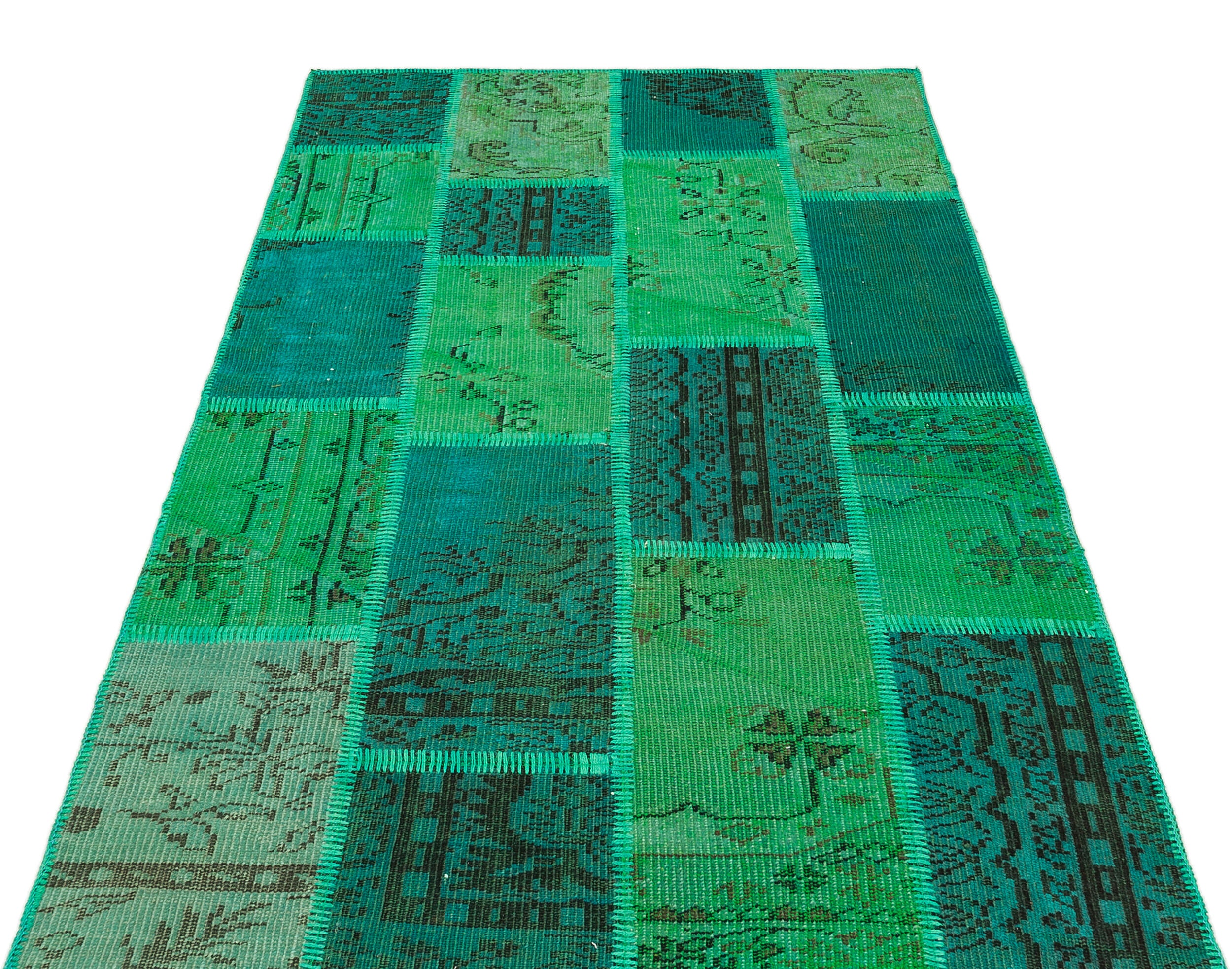 Green Over Dyed Patchwork Unique Rug 3'12'' x 5'11'' ft 121 x 181 cm