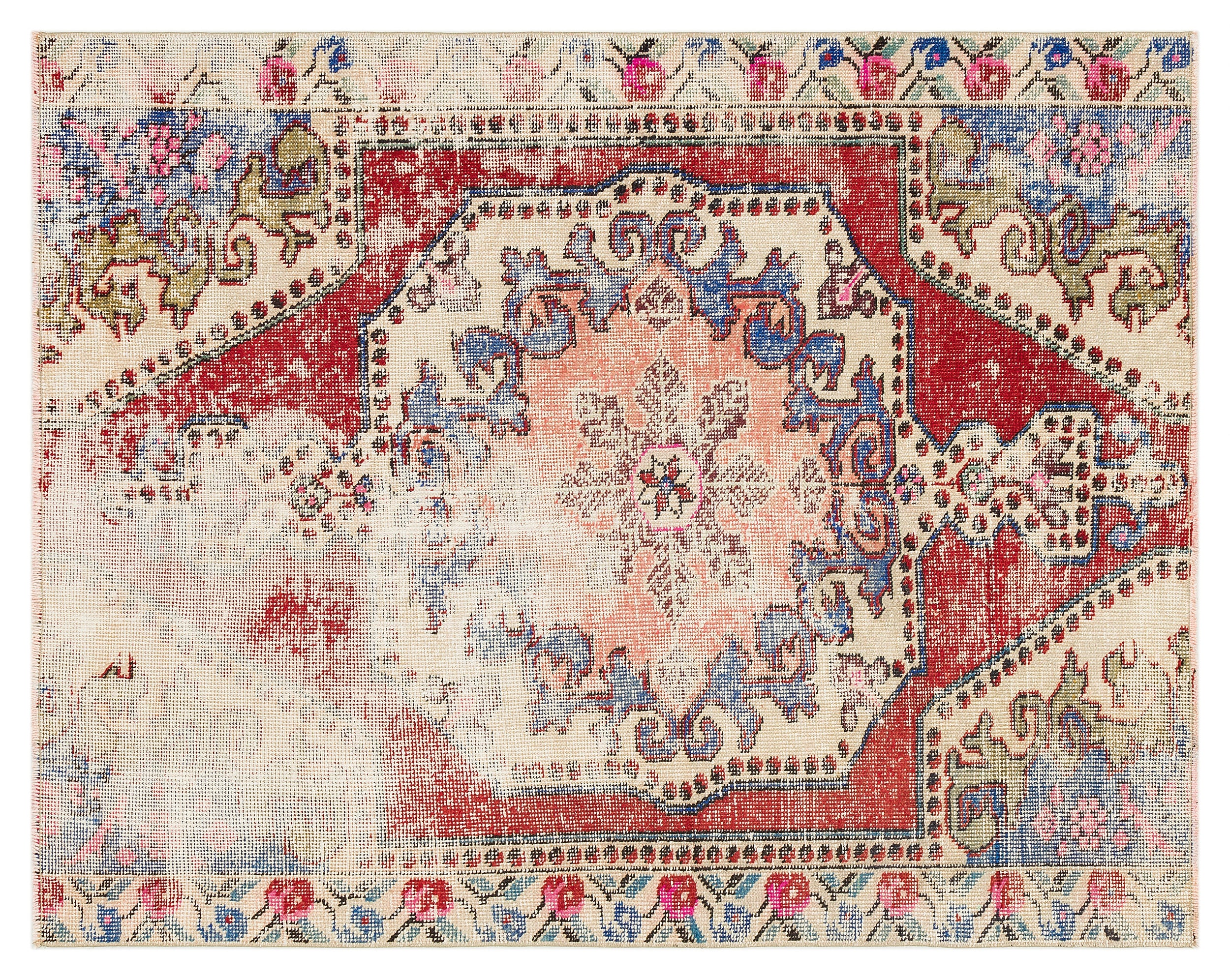 Natural Anatolium Turkish Vintage Rug 4'5'' x 5'7'' ft 134 x 170 cm