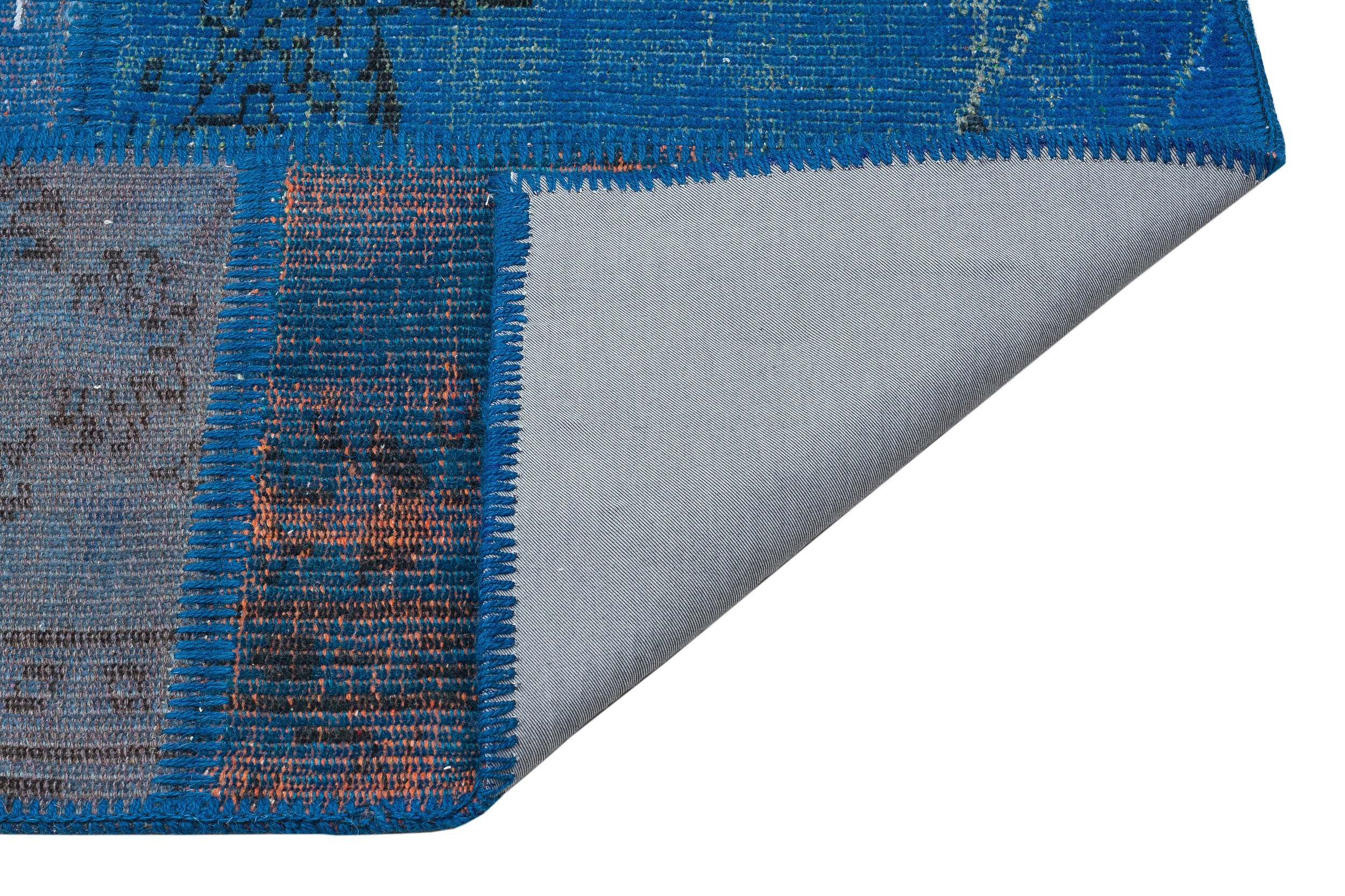 Blue Over Dyed Patchwork Unique Rug 5'4'' x 7'7'' ft 163 x 232 cm