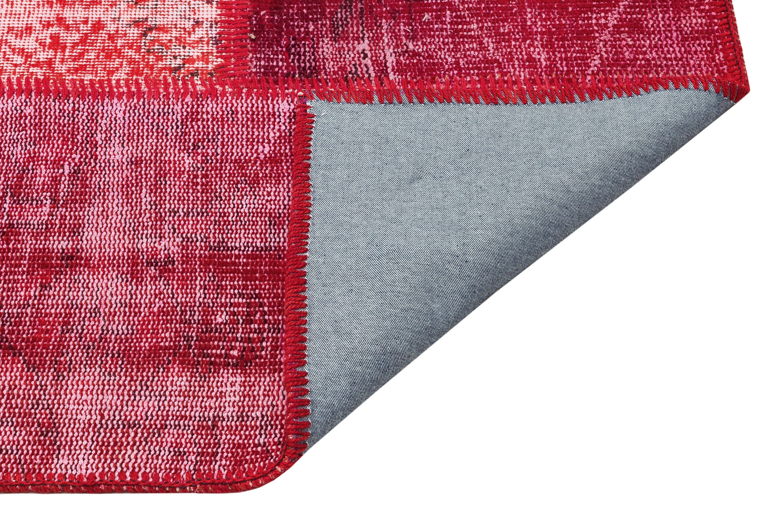 Red Over Dyed Patchwork Unique Rug 5'3'' x 7'5'' ft 159 x 227 cm
