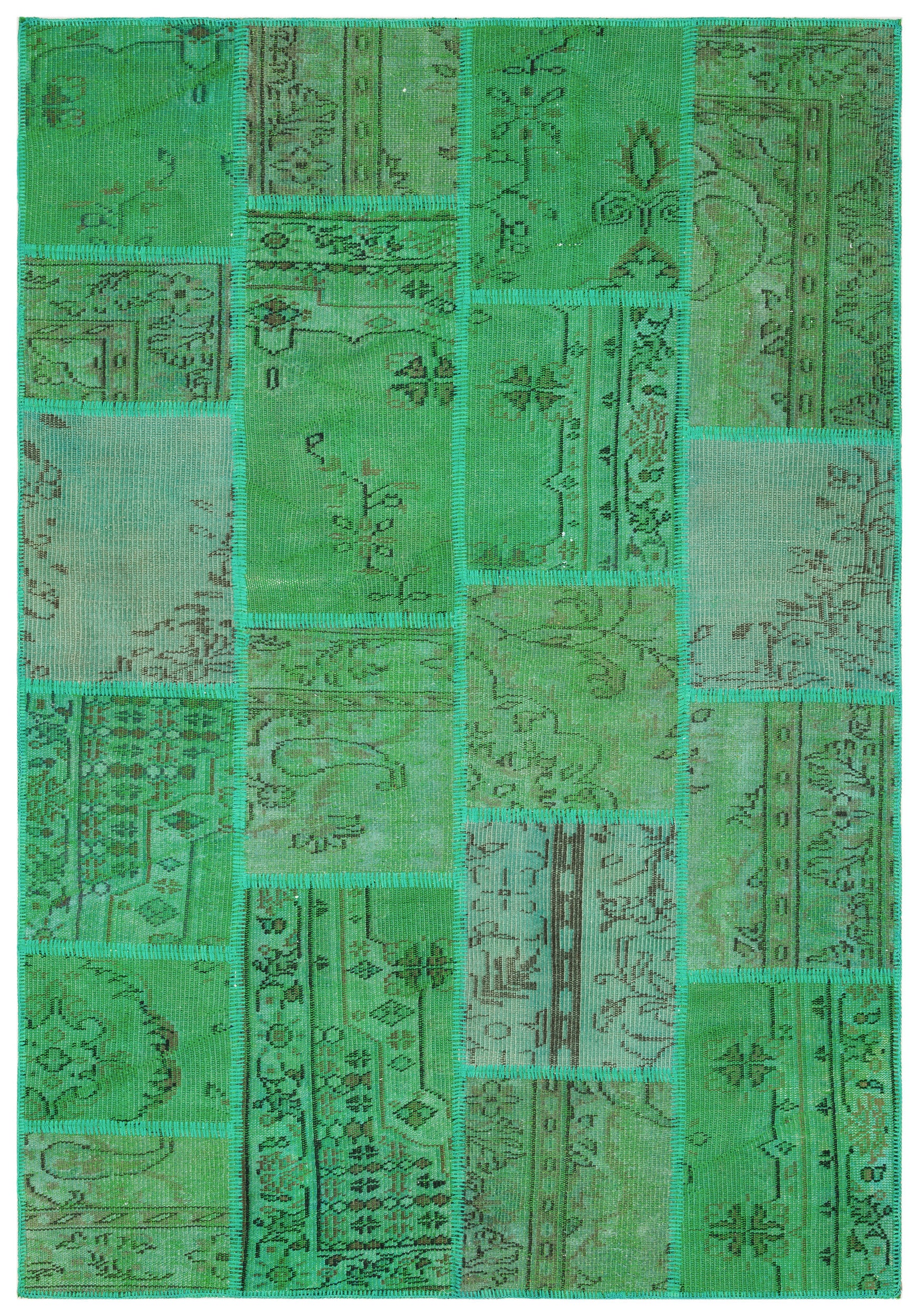 Green Over Dyed Patchwork Unique Rug 5'3'' x 7'8'' ft 161 x 233 cm