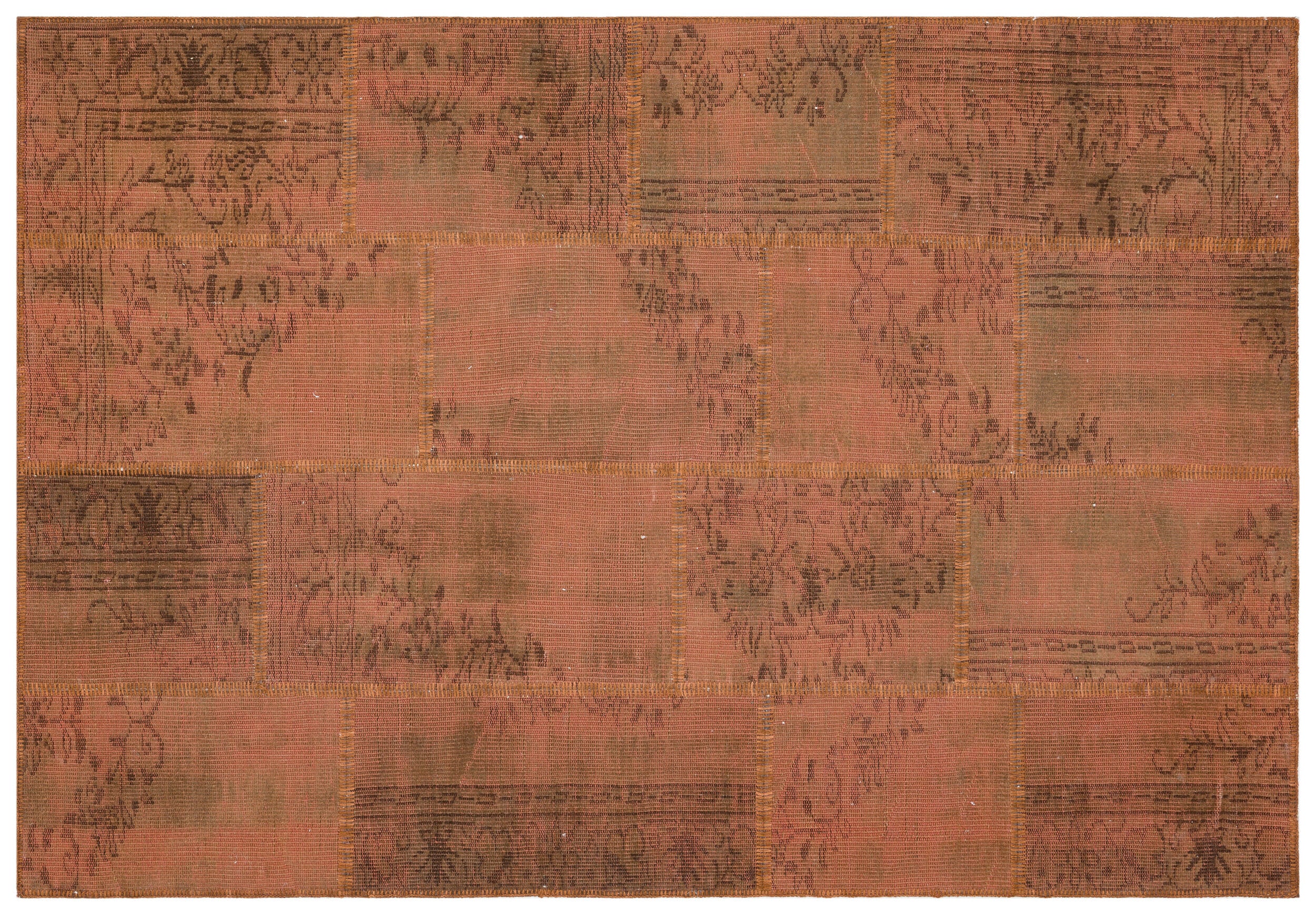 Brown Over Dyed Patchwork Unique Rug 5'4'' x 7'8'' ft 162 x 233 cm
