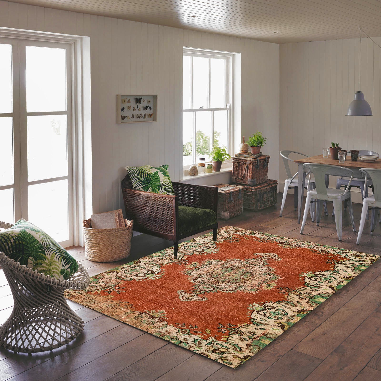 Colored Over Dyed Rug | Traditional Design Rug | Turkish Rug | Hand Weaving Rug | Bedroom Rug | Wool Rug | Vintage Rug | Retro Rug | Patterned Rug | Naturel Rug | Boho Rug I 5'11'' x 8'7'' ft 181 x 262 cm
