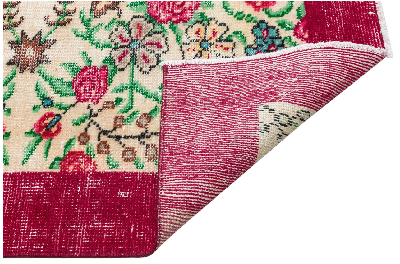 Retro Design Floral Over Dyed Vintage Rug 5'9'' x 9'2'' ft 174 x 279 cm