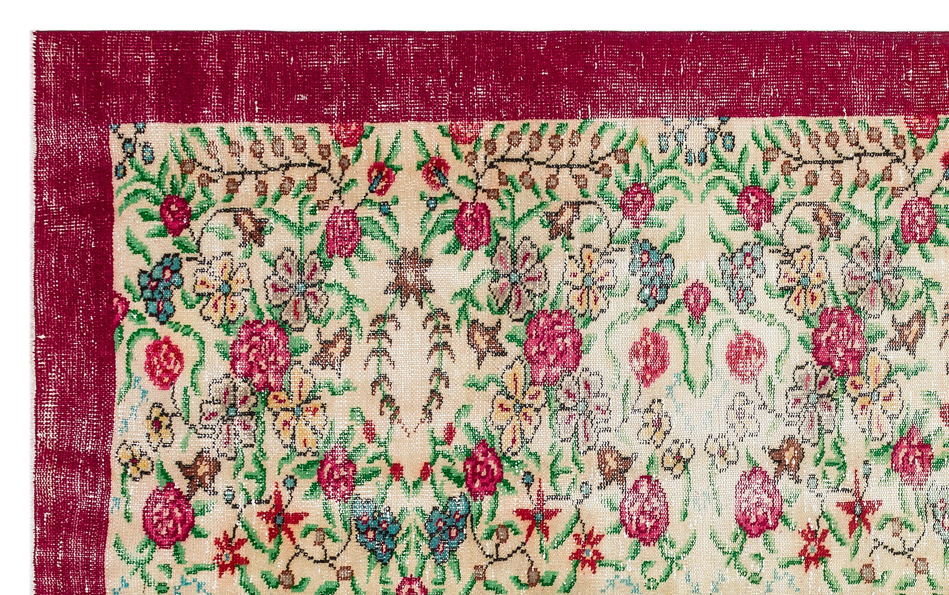 Retro Design Floral Over Dyed Vintage Rug 5'9'' x 9'2'' ft 174 x 279 cm