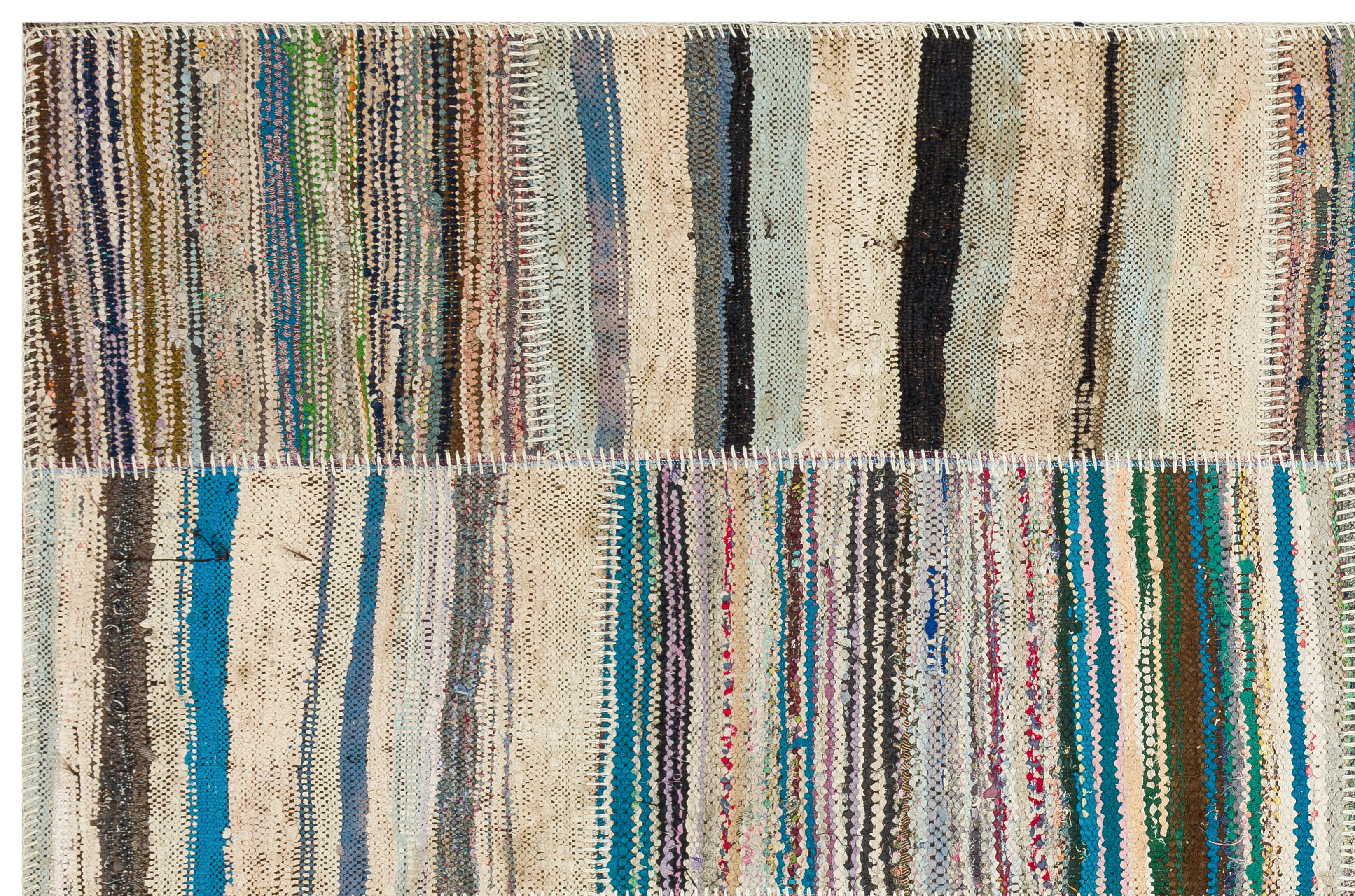 Striped Over Dyed Kilim Patchwork Unique Rug 4'11'' x 7'7'' ft 151 x 231 cm