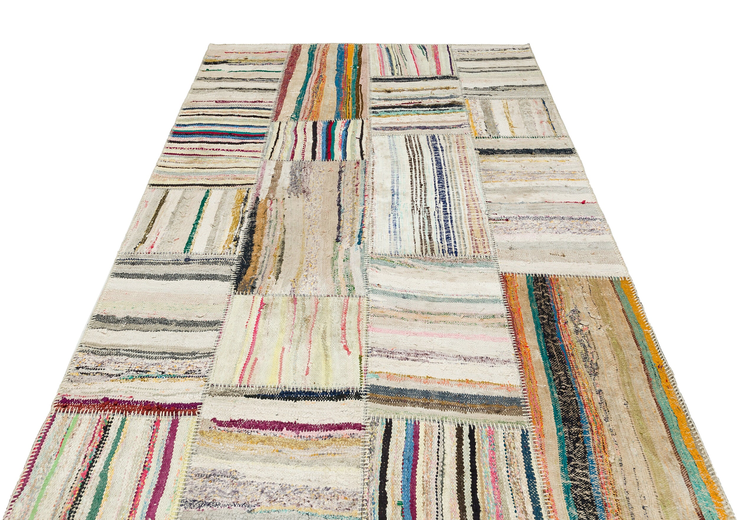 Striped Over Dyed Rug | Kilim Patchwork | Turkish Rug | Hand Weaving Rug | Bedroom Rug | Wool Rug | Vintage Rug | Tumbled Rug | Naturel Rug | Boho Rug I Colored Rug I 5'2'' x 7'7'' ft 157 x 232 cm