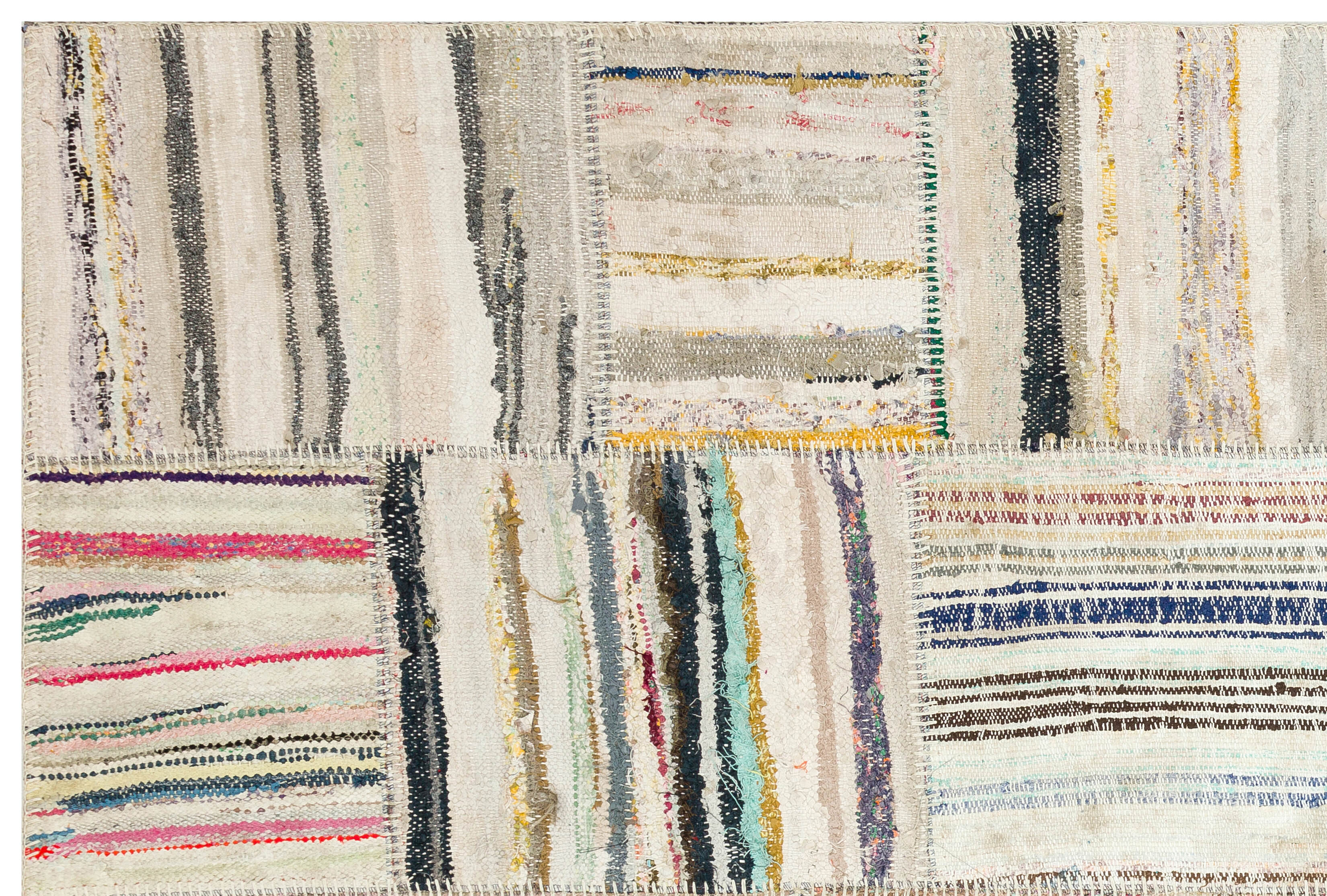 Striped Over Dyed Rug | Kilim Patchwork | Turkish Rug | Hand Weaving Rug | Bedroom Rug | Wool Rug | Vintage Rug | Tumbled Rug | Naturel Rug | Boho Rug I Colored Rug I 5'2'' x 7'7'' ft 157 x 232 cm