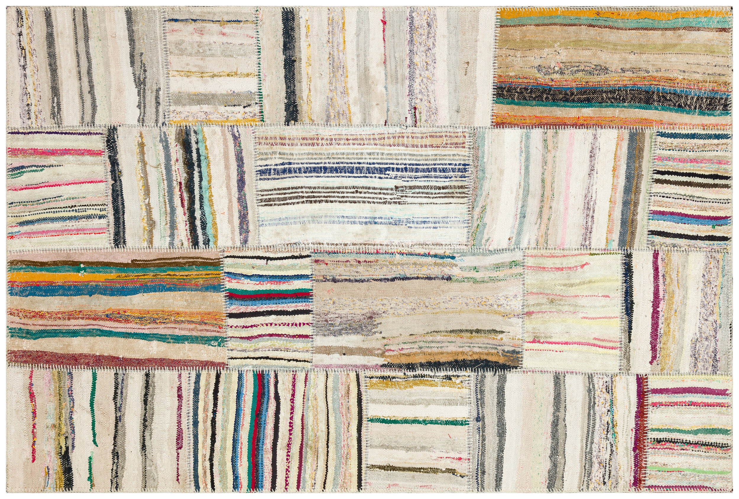 Striped Over Dyed Rug | Kilim Patchwork | Turkish Rug | Hand Weaving Rug | Bedroom Rug | Wool Rug | Vintage Rug | Tumbled Rug | Naturel Rug | Boho Rug I Colored Rug I 5'2'' x 7'7'' ft 157 x 232 cm
