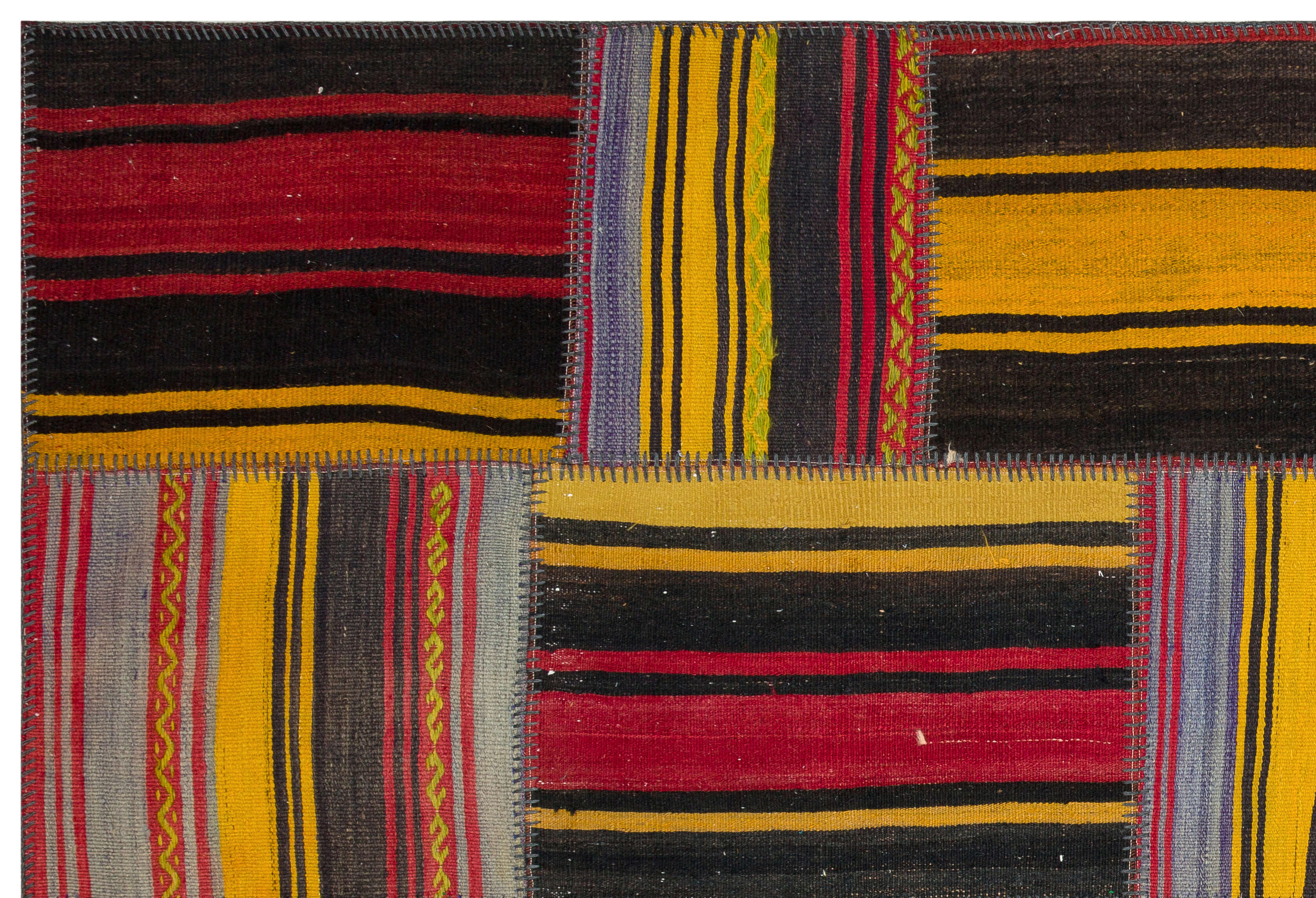 Striped Over Dyed Kilim Patchwork Unique Rug 5'3'' x 7'9'' ft 161 x 236 cm