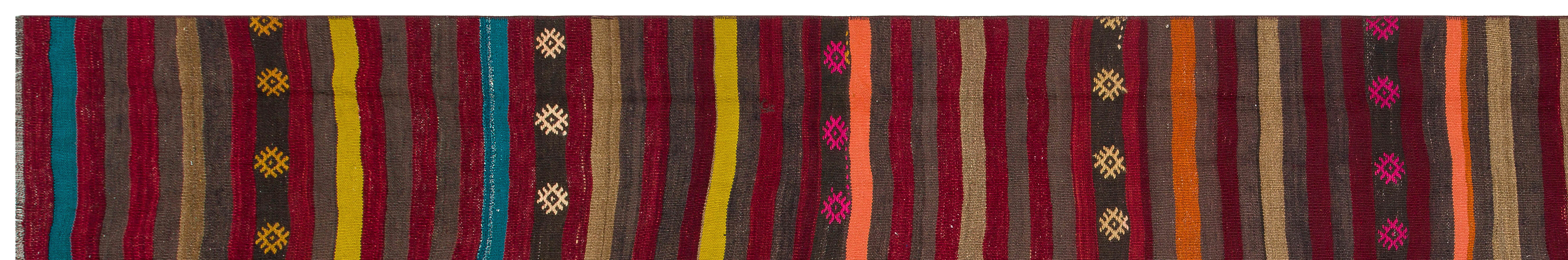 Striped Over Dyed Kilim Rug 2'8'' x 15'9'' ft 81 x 480 cm