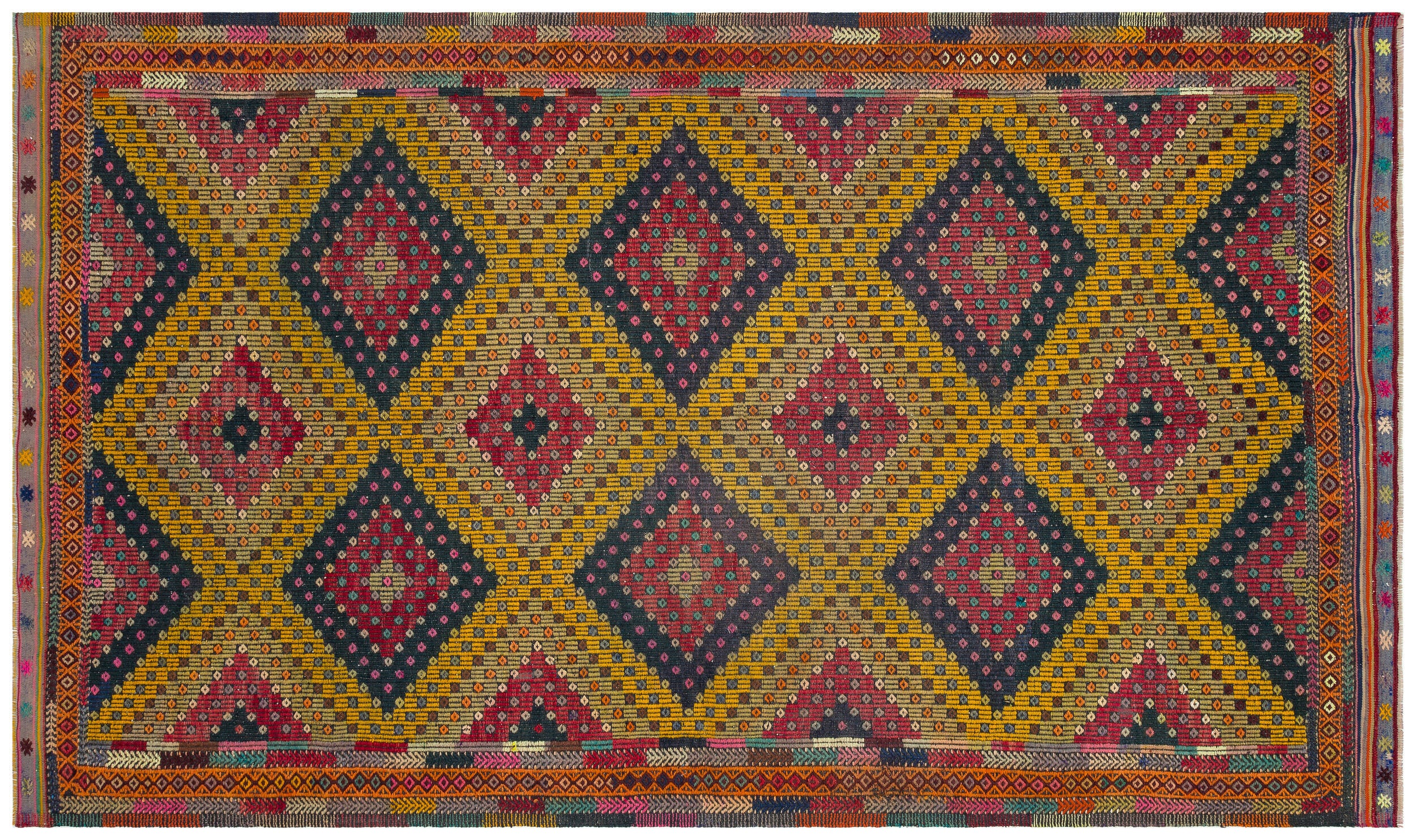 Geometric Over Dyed Kilim Rug 5'5'' x 9'3'' ft 166 x 282 cm