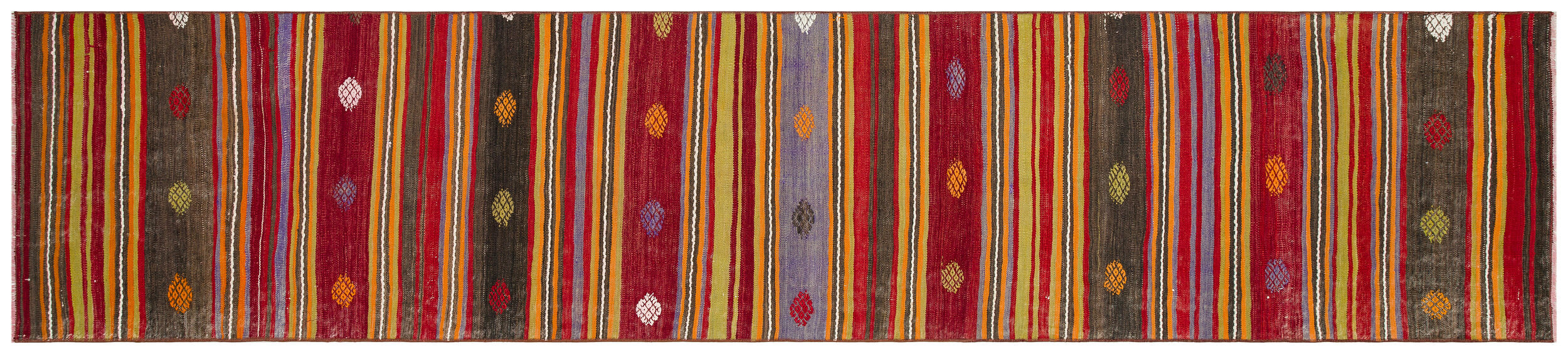 Striped Design Hand Knotted Kilim Runner 2'4'' x 10'11'' ft 72 x 334 cm