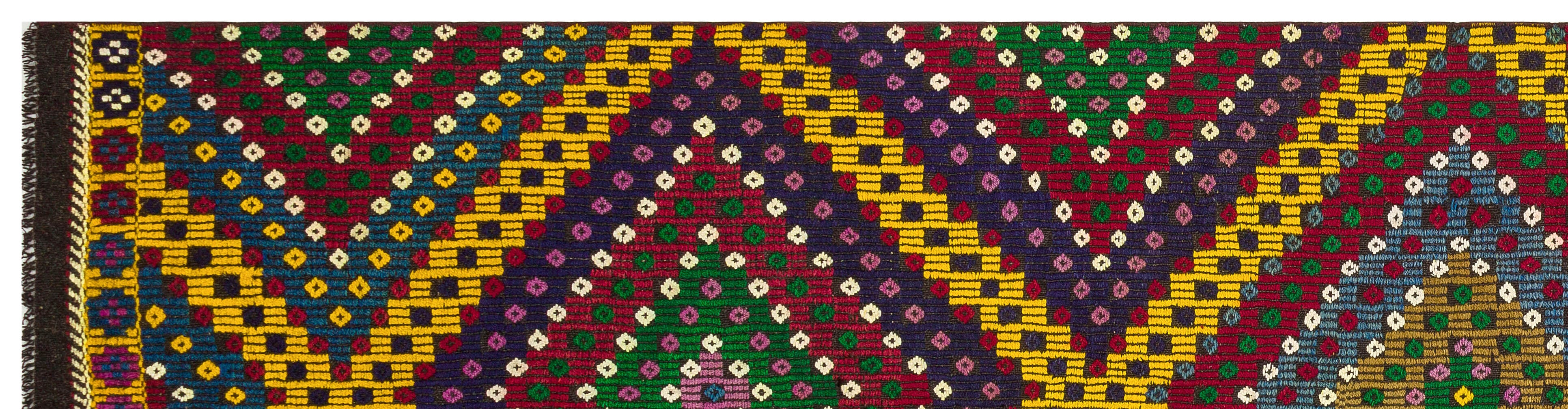 Geometric Design Colorful Hand Knotted Kilim Runner 2'11'' x 11'8'' ft 88 x 355 cm