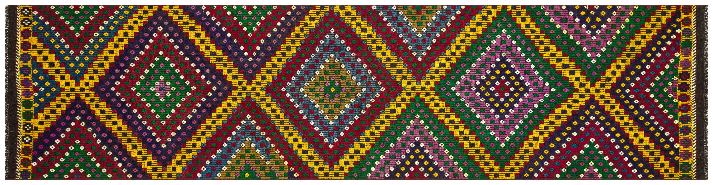 Geometric Design Colorful Hand Knotted Kilim Runner 2'11'' x 11'8'' ft 88 x 355 cm