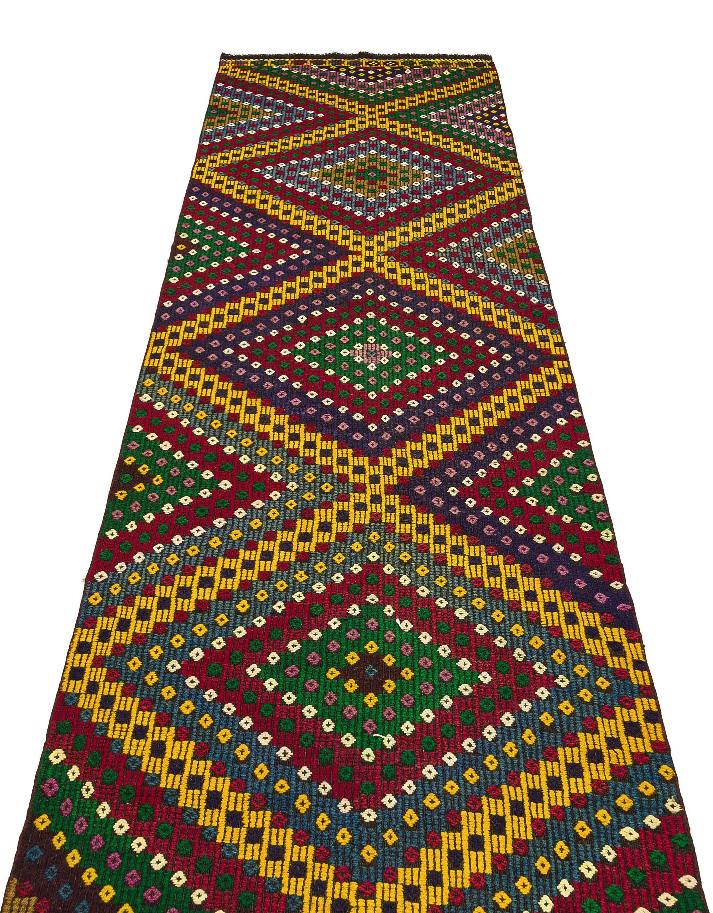 Geometric Over Dyed Kilim Rug 3'1'' x 11'3'' ft 93 x 344 cm