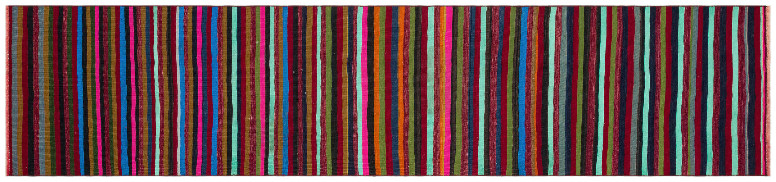 Striped Over Dyed Kilim Rug 2'7'' x 11'2'' ft 80 x 341 cm
