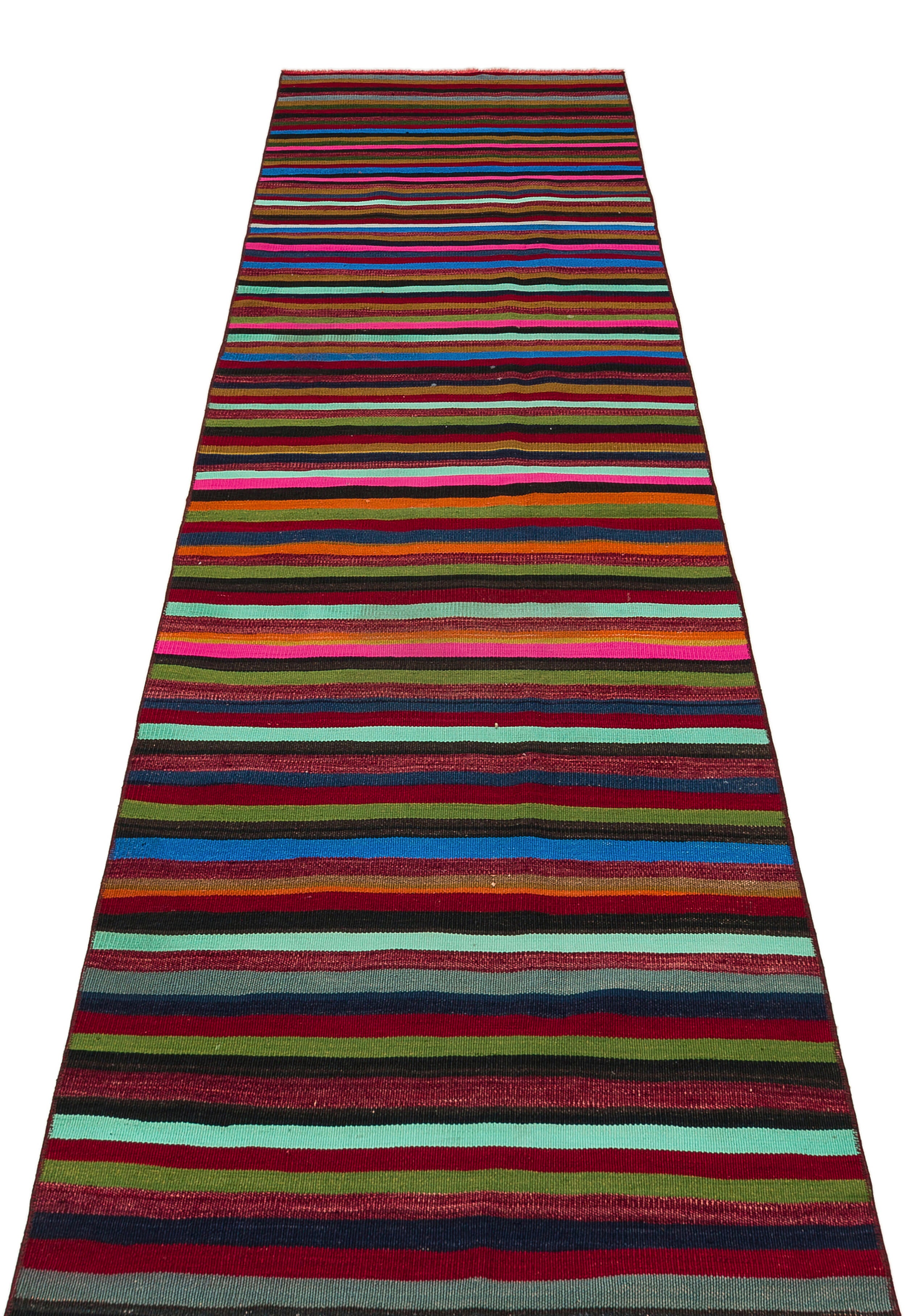 Striped Over Dyed Kilim Rug 2'7'' x 11'2'' ft 80 x 341 cm