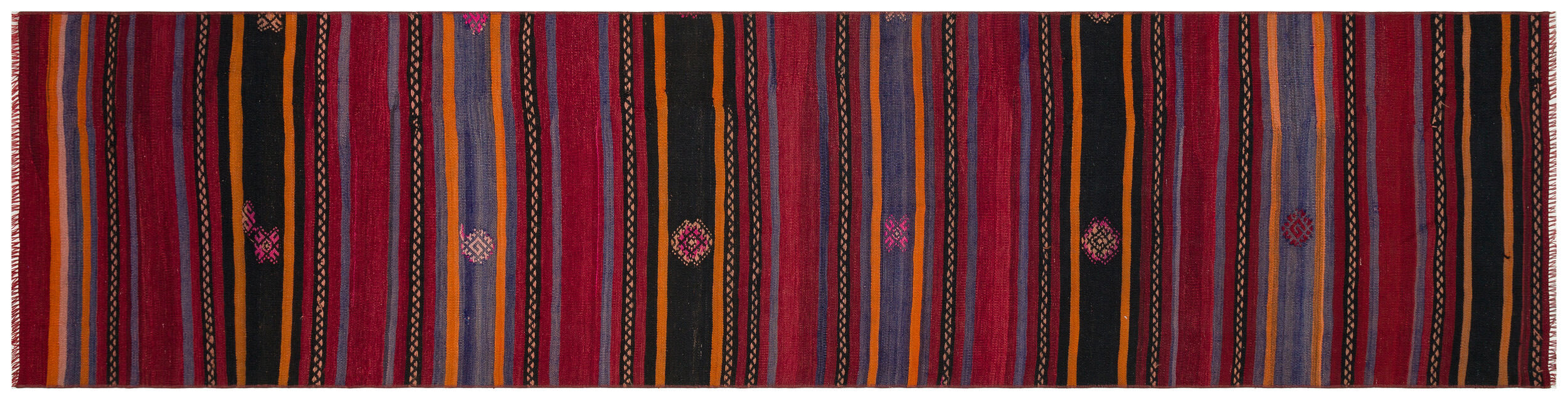 Striped Over Dyed Kilim Rug 2'8'' x 10'12'' ft 82 x 335 cm