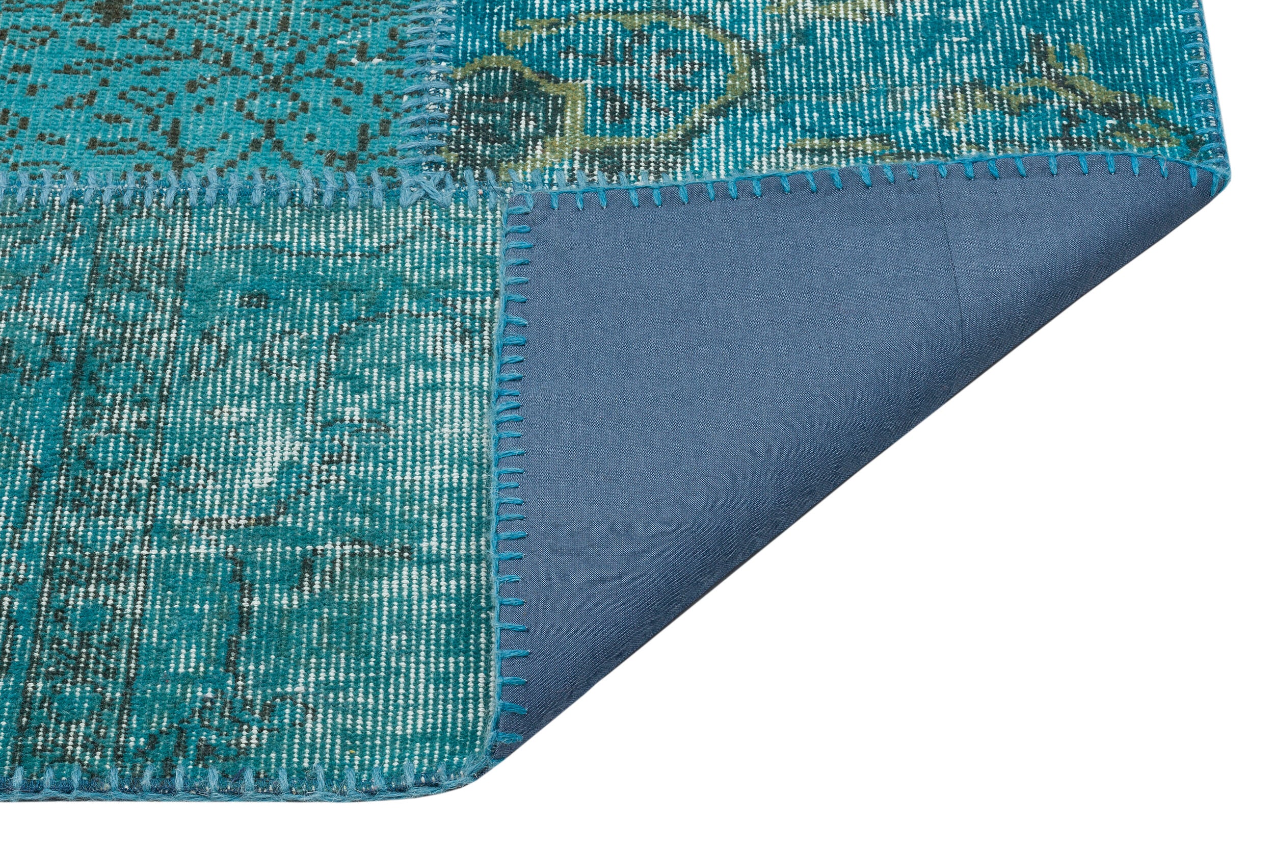 Turquoise Over Dyed Patchwork Unique Rug 5'3'' x 7'8'' ft 161 x 233 cm