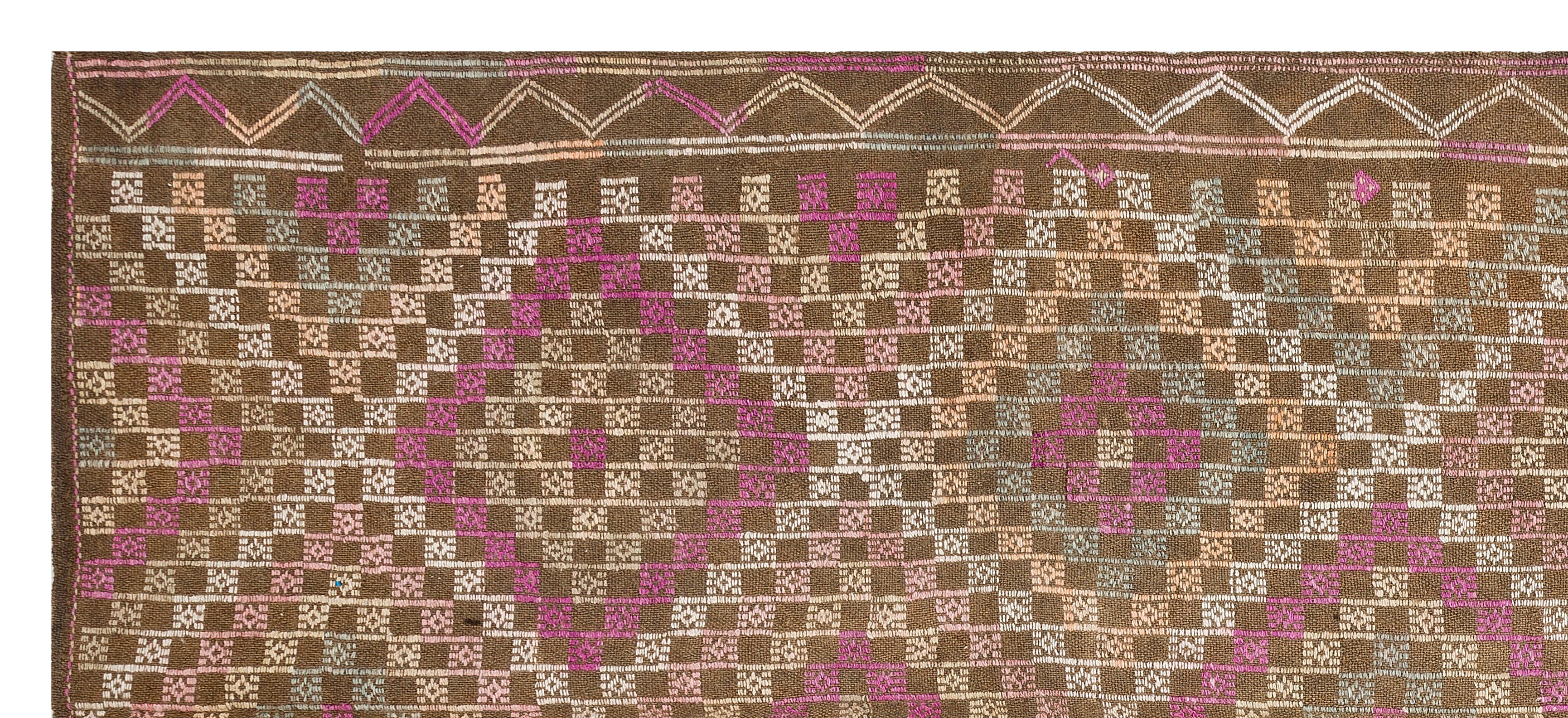 Geometric Over Dyed Kilim Rug 4'6'' x 10'2'' ft 136 x 310 cm