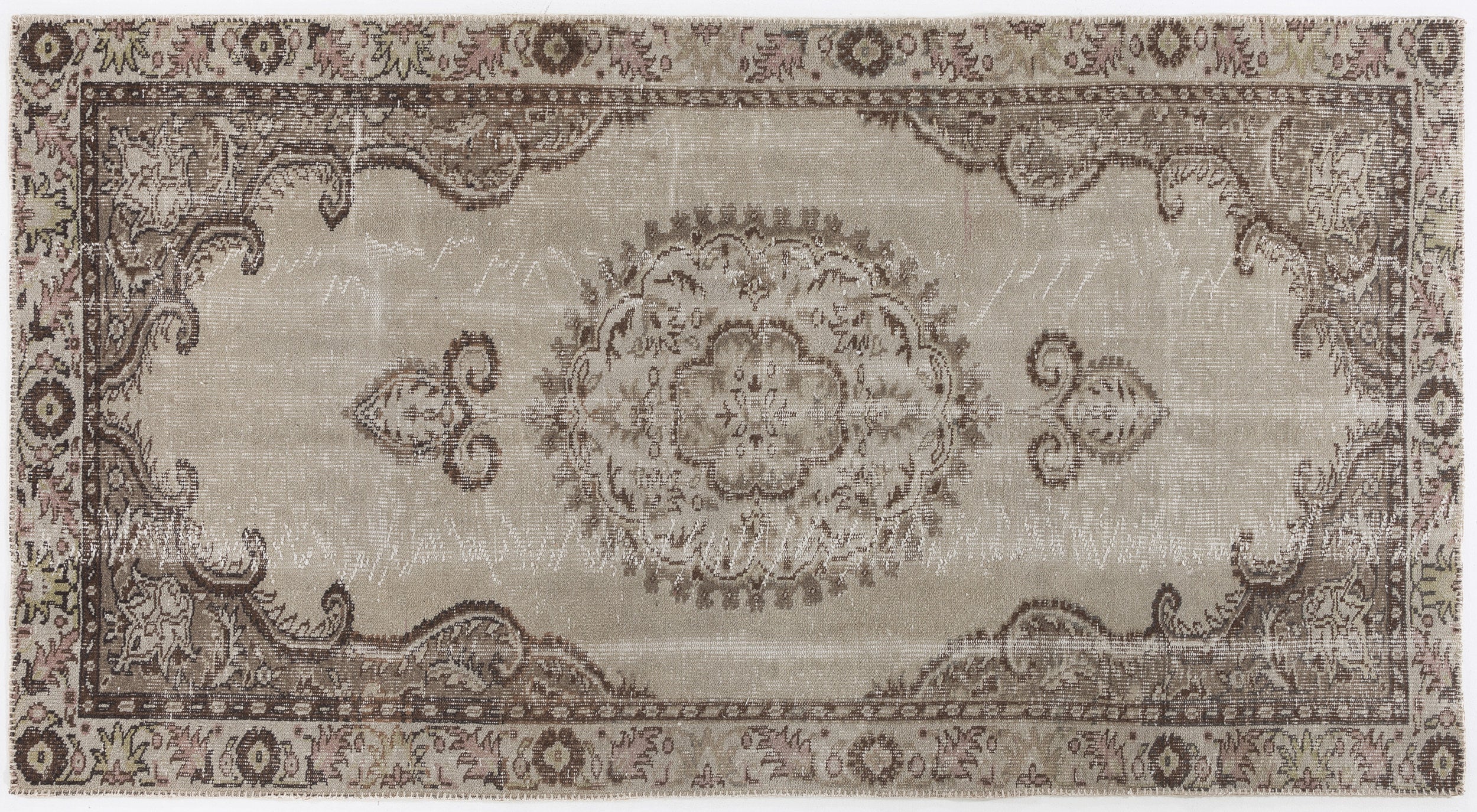 Beige Over Dyed Vintage Rug 4'9'' x 8'10'' ft 145 x 270 cm