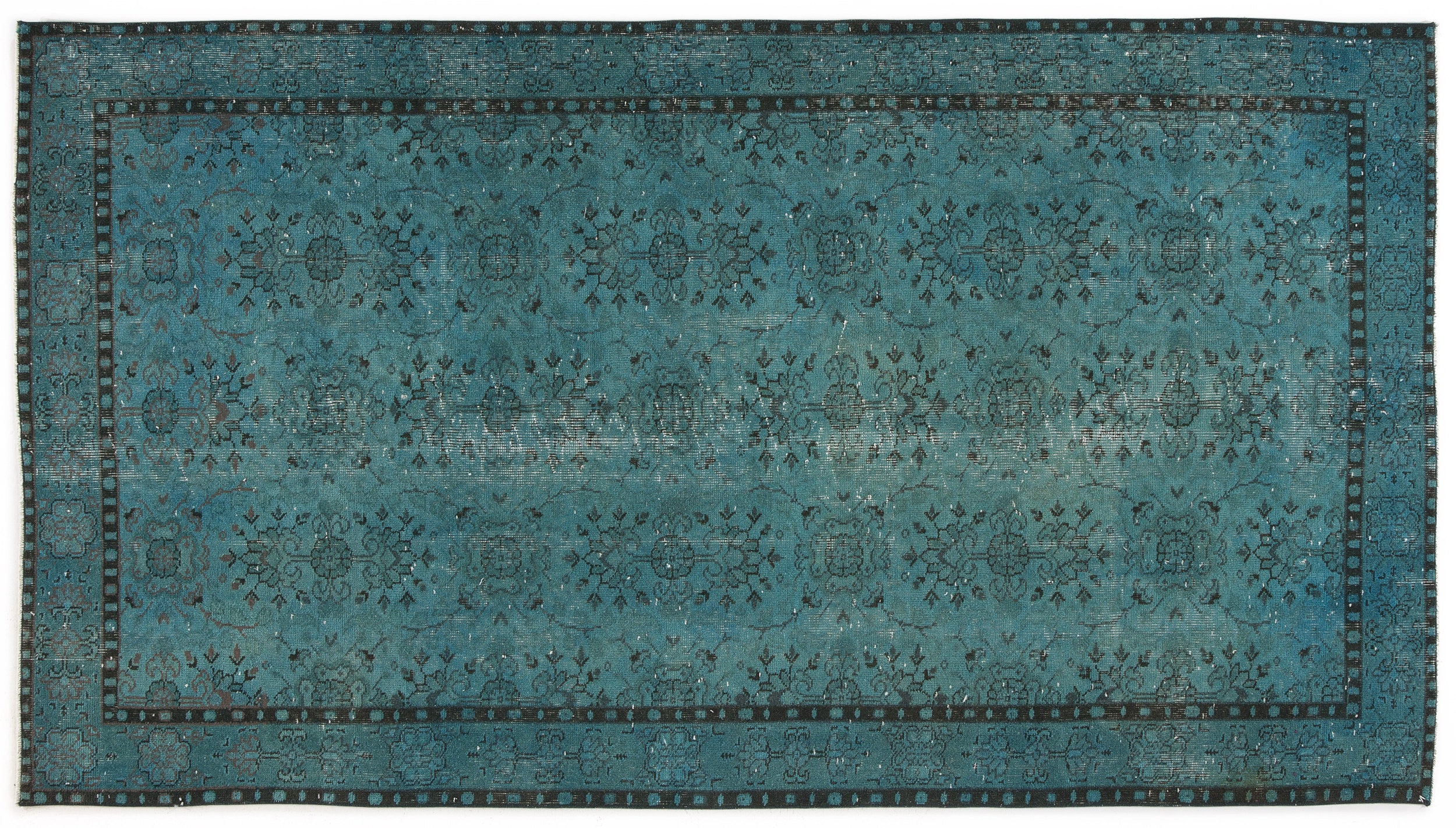 Turquoise Over Dyed Vintage Rug 5'1'' x 8'12'' ft 154 x 274 cm