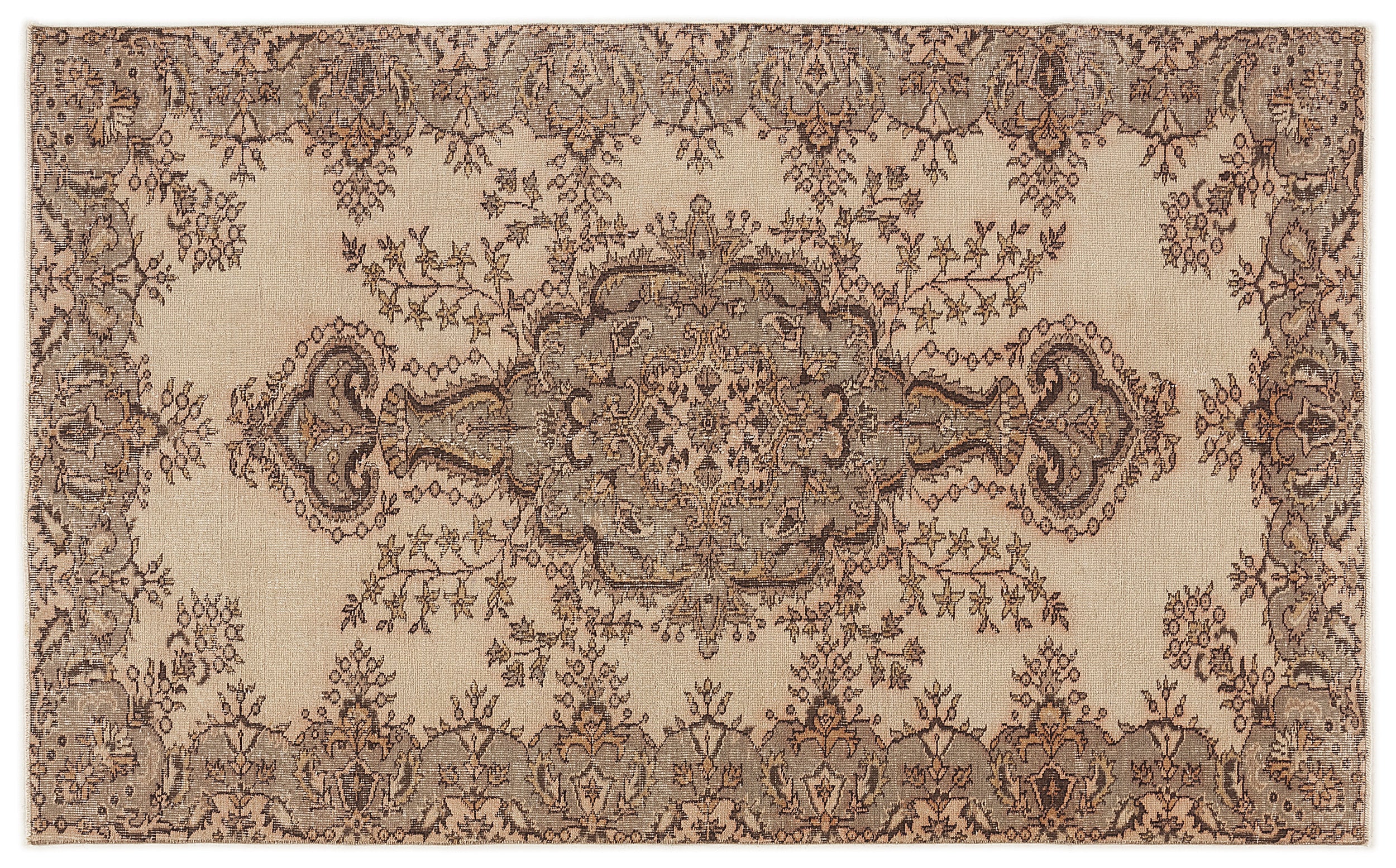 Beige Over Dyed Vintage Rug 5'3'' x 8'6'' ft 160 x 260 cm