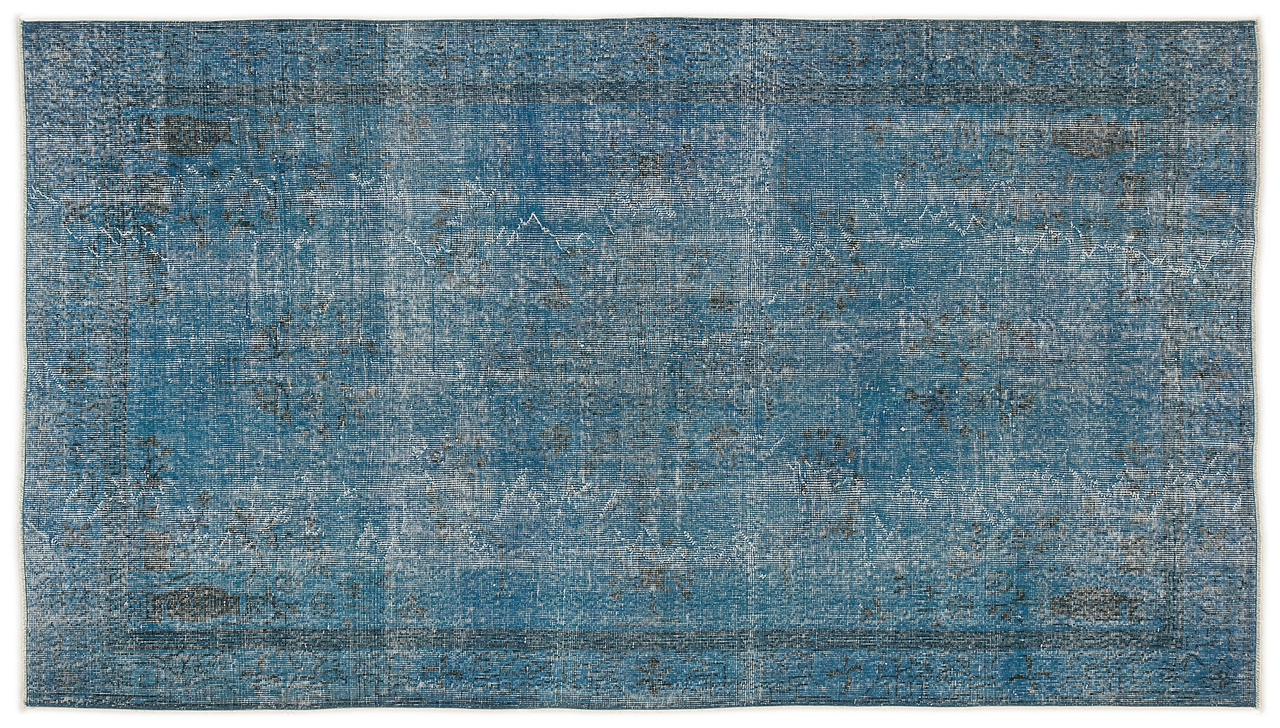 Turquoise Over Dyed Vintage Rug 5'1'' x 9'5'' ft 155 x 287 cm