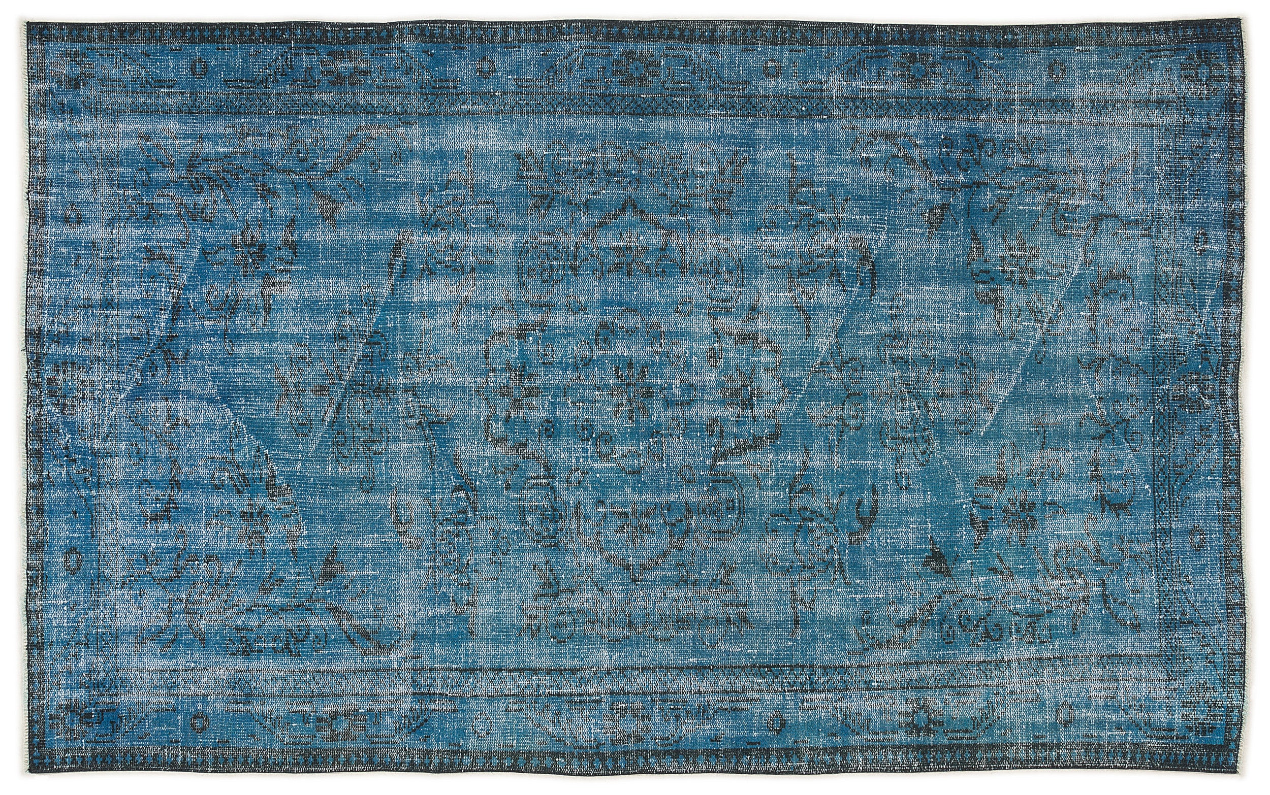 Turquoise Over Dyed Vintage Rug 5'3'' x 8'7'' ft 160 x 262 cm