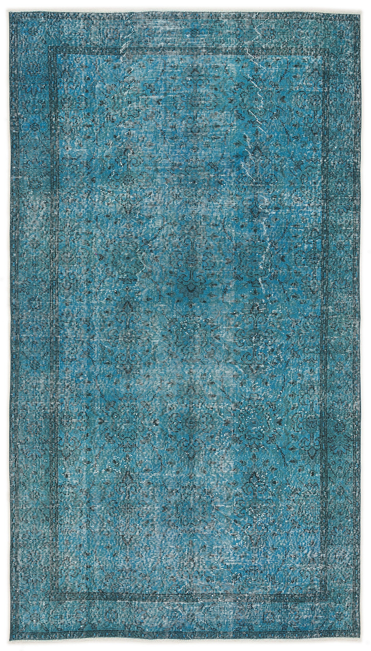 Turquoise Over Dyed Vintage Rug 5'1'' x 9'2'' ft 155 x 280 cm